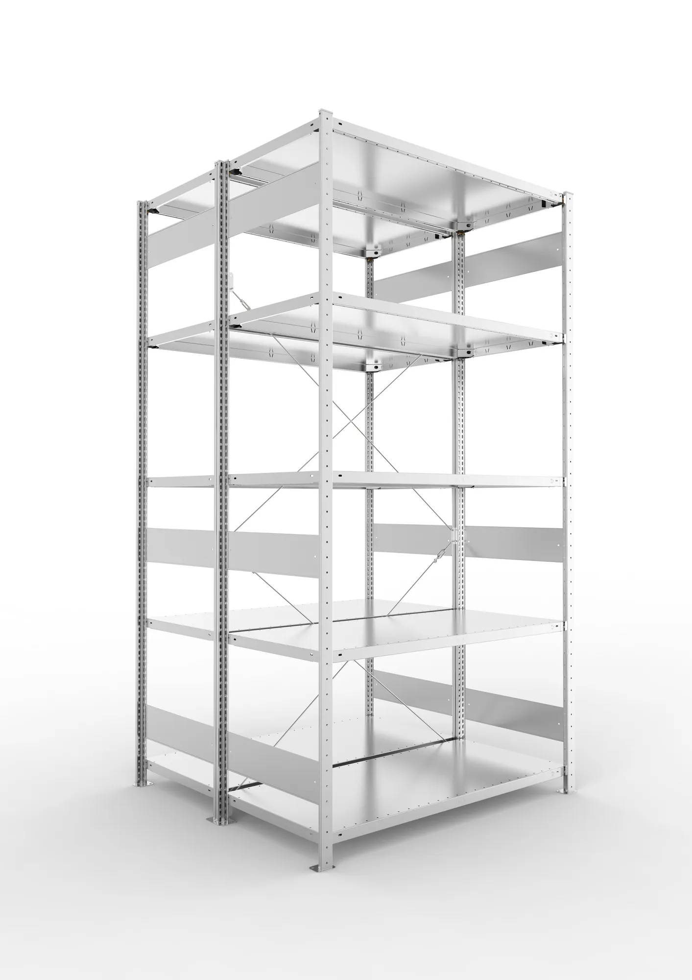 META CLIP | Fachbodenregal | Doppel-Grundregal | 2500 x 1300 x 600 mm | Fachlast 230 kg | 4+1 Ebenen | verzinkt