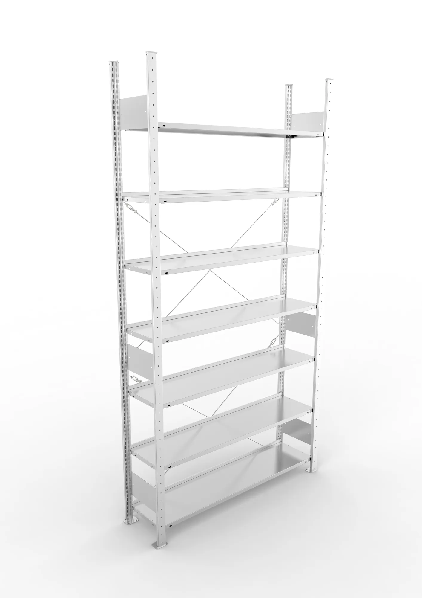 META COMPACT S3| Büro-Steckregal | Grundregal | 2500 x 1250 x 300 mm | Fachlast 80 kg | 7 Ebenen | Endanschlag | verzinkt