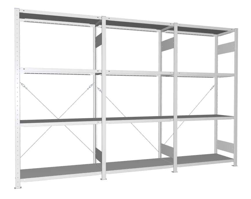 META CLIP S3 | Fachbodenregal | 3 Felder | 2000 x 3000 x 400 mm | Fachlast 150 kg | 3+1 Ebenen | verzinkt