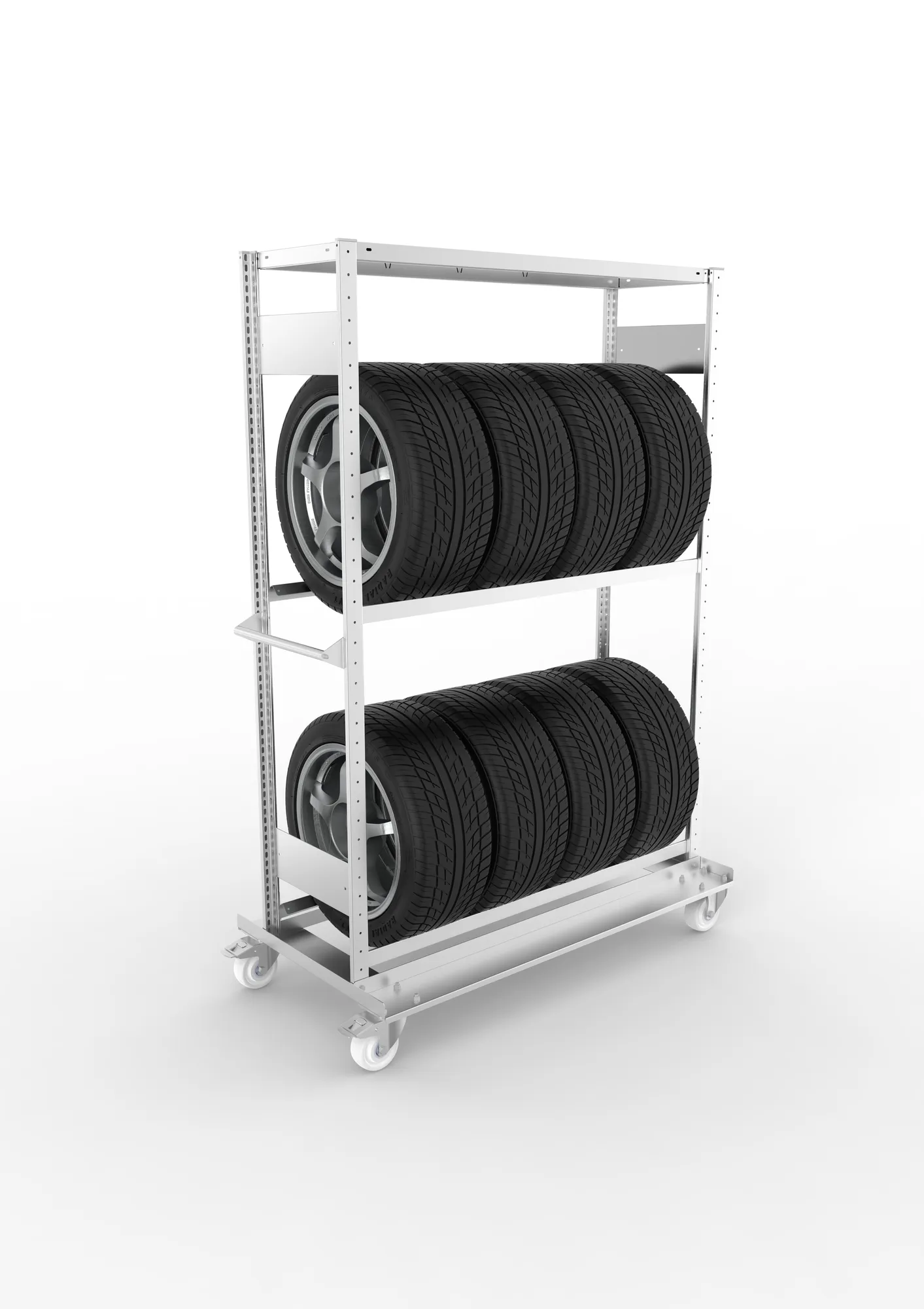 META CLIP | Regalwagen für Reifen | 1850 x 1300 x 400 mm | 150 kg | verzinkt