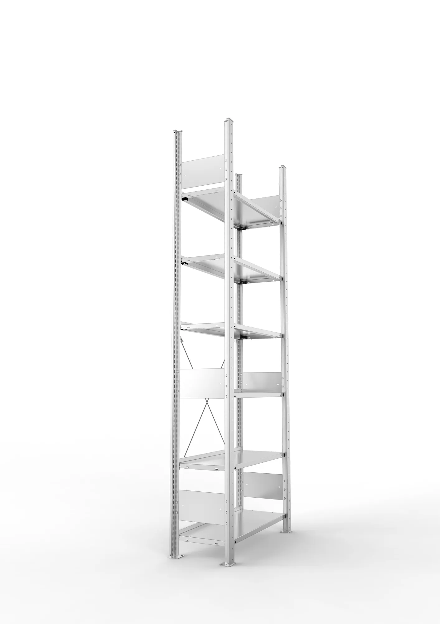META COMPACT S3| Büro-Steckregal | Grundregal | 2200 x 750 x 300 mm | Fachlast 80 kg | 6 Ebenen | Endanschlag | verzinkt