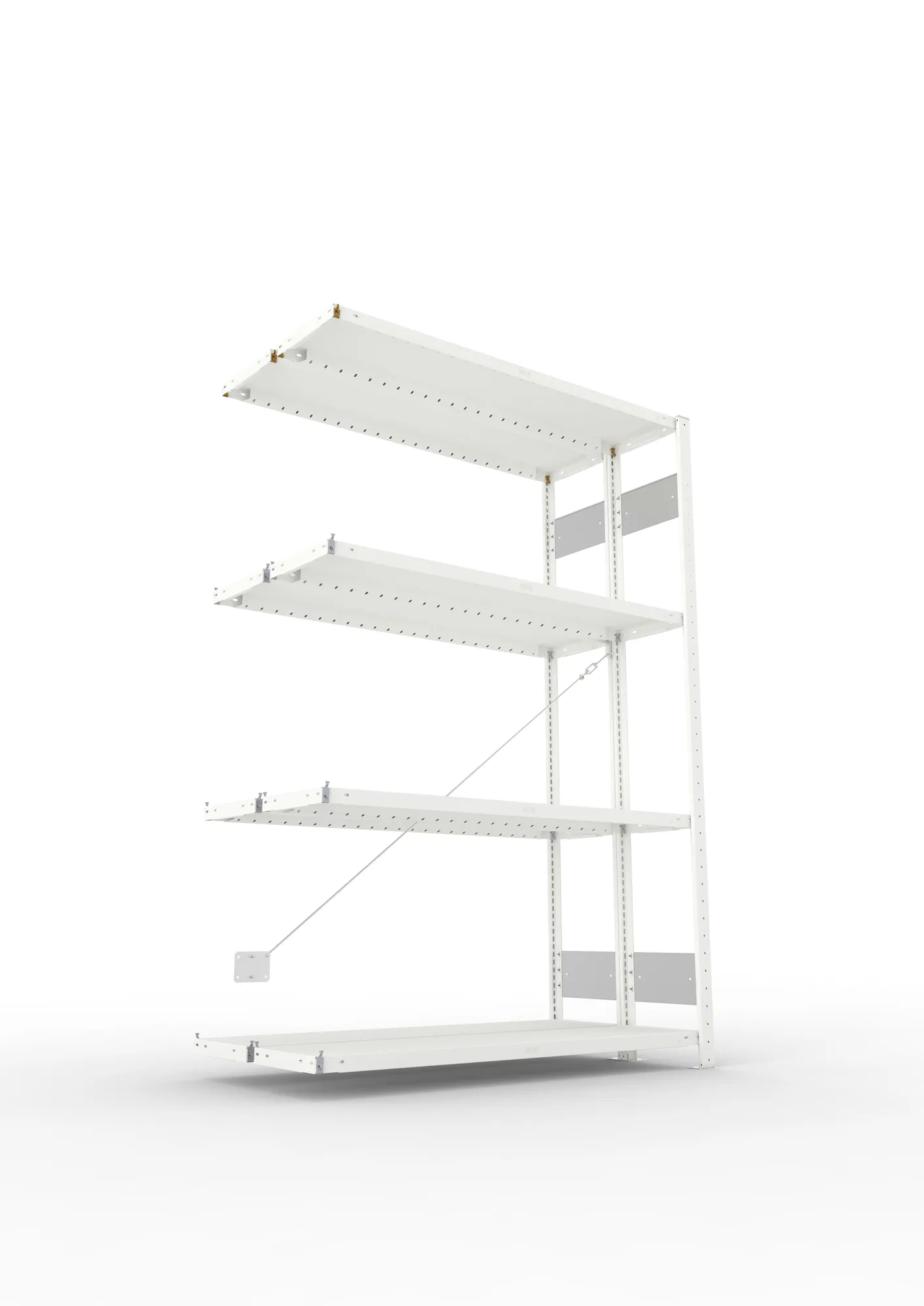 META CLIP S3 | Fachbodenregal | Doppel-Anbauregal | 2000 x 1300 x 300 mm | Fachlast 230 kg | 3+1 Ebenen | RAL 7035