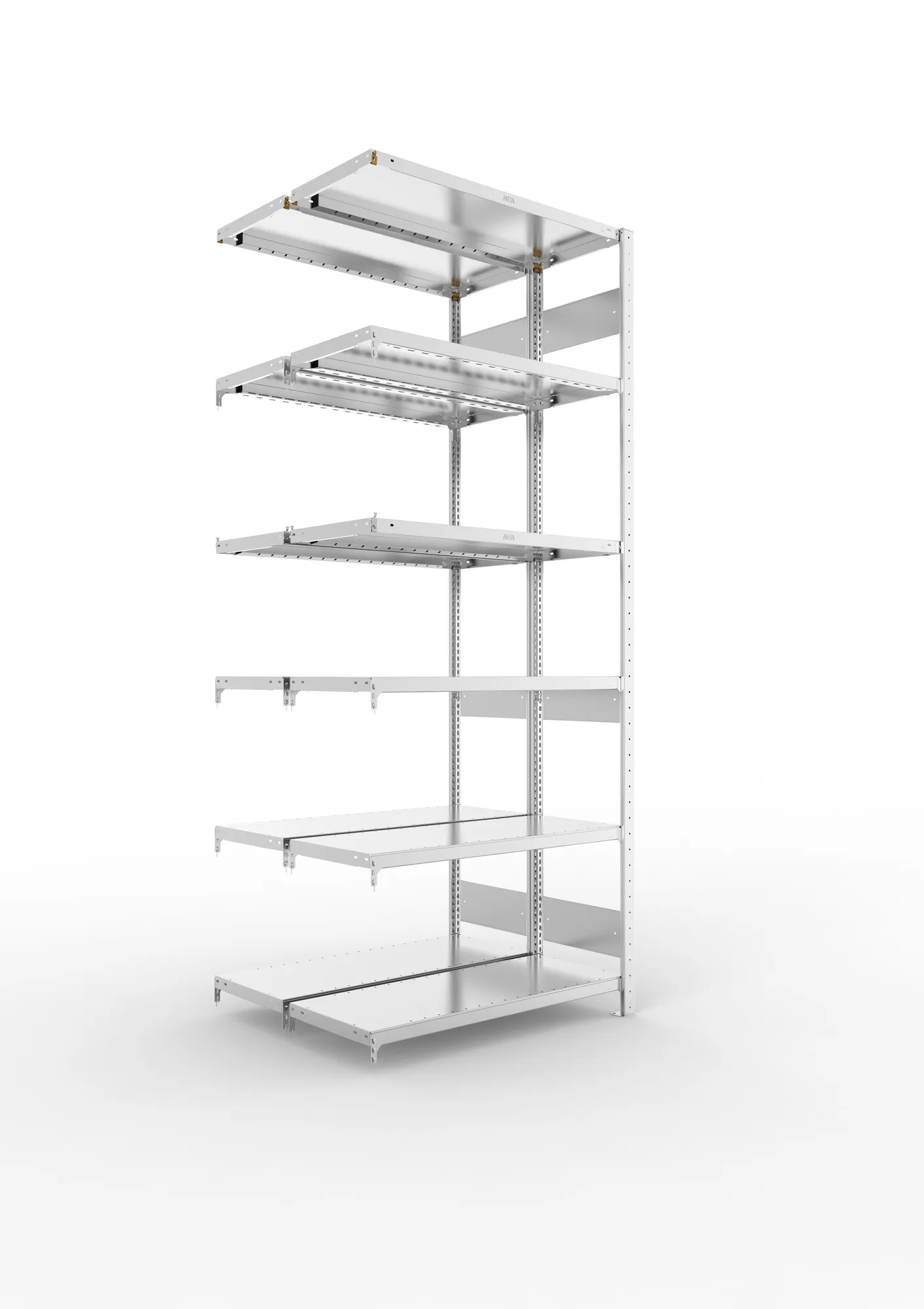 META CLIP S3 | Fachbodenregal | Doppel-Anbauregal | 2500 x 1000 x 400 mm | Fachlast 230 kg | 5+1 Ebenen | Längsriegel | verzinkt