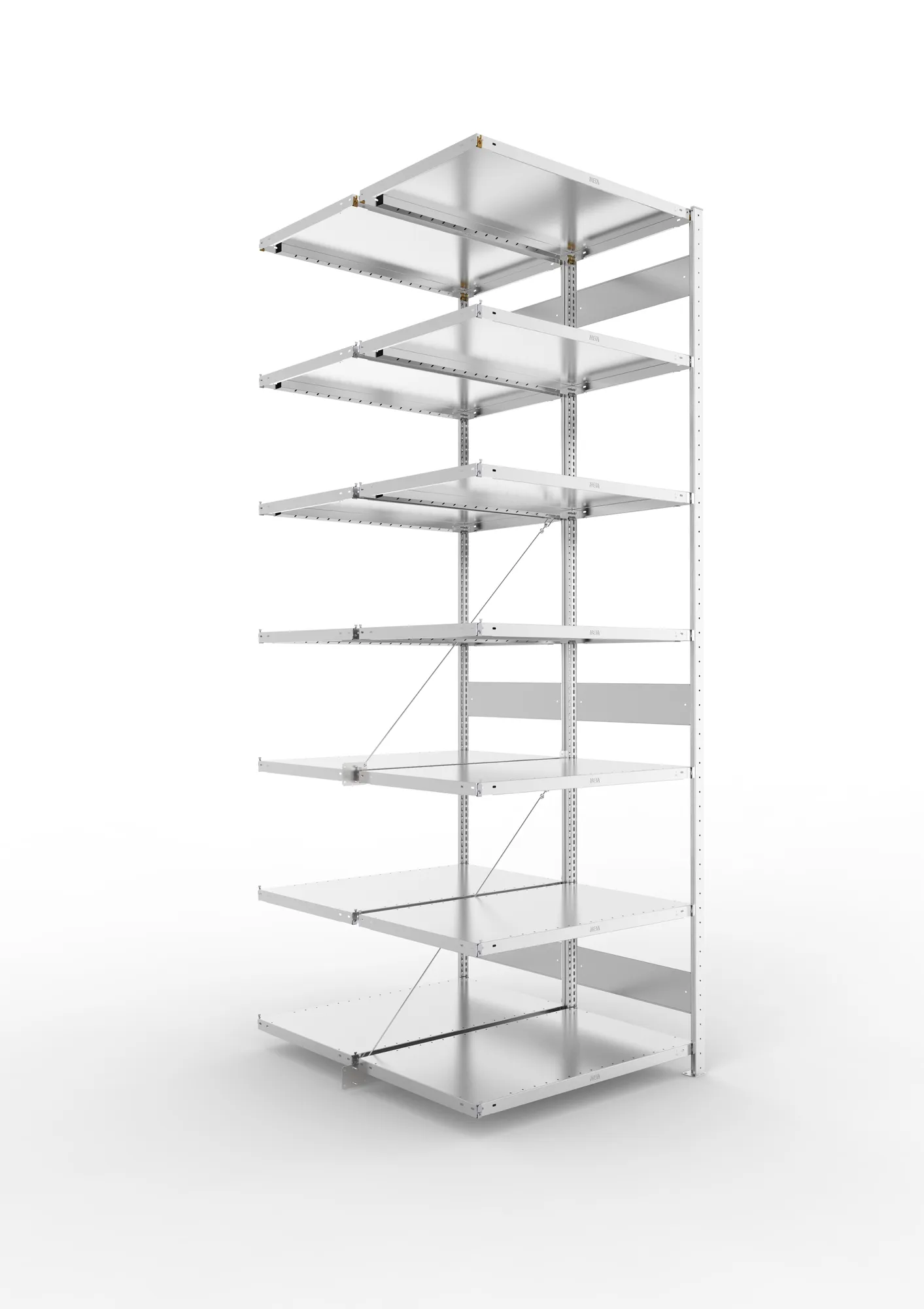 META CLIP | Fachbodenregal | Doppel-Anbauregal | 3000 x 1000 x 600 mm | Fachlast 100 kg | 6+1 Ebenen | verzinkt