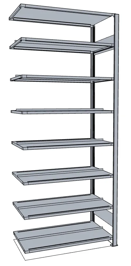 META COMPACT | Büro-Steckregal | Anbauregal | 2550 x 1000 x 600 mm | Fachlast 100 kg | 8 Ebenen | verzinkt