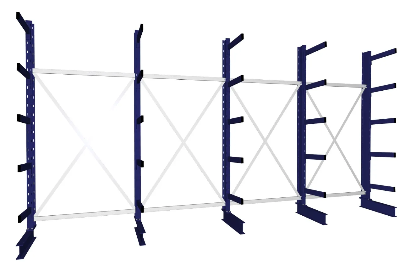 META MULTISTRONG M | Kragarmregal | 4 Felder | 2500 x 5200 x 600 mm | Armlast 355 kg | einseitig | 4+1 Ebenen