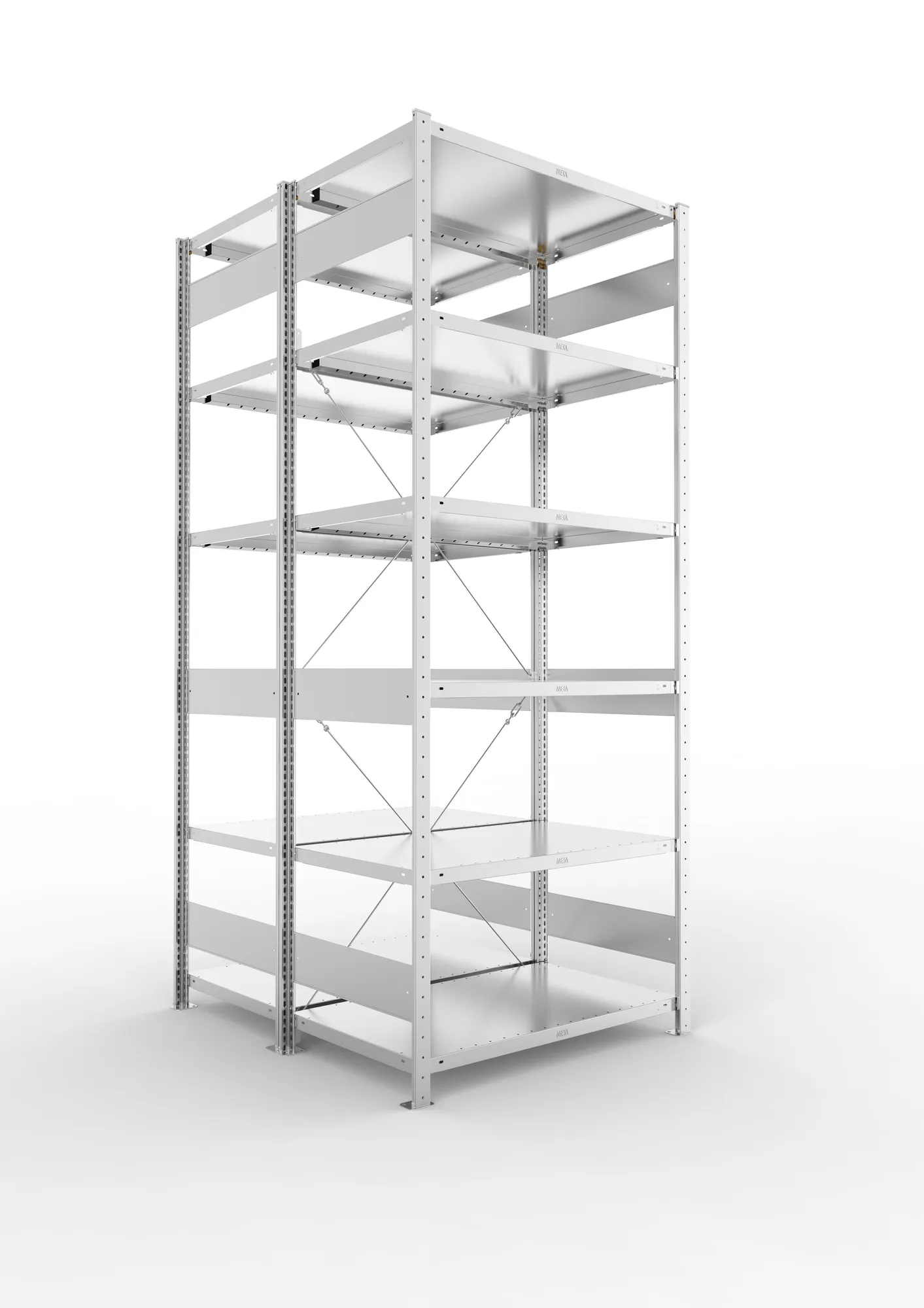 META CLIP | Fachbodenregal | Doppel-Grundregal | 2500 x 1000 x 600 mm | Fachlast 230 kg | 5+1 Ebenen | verzinkt