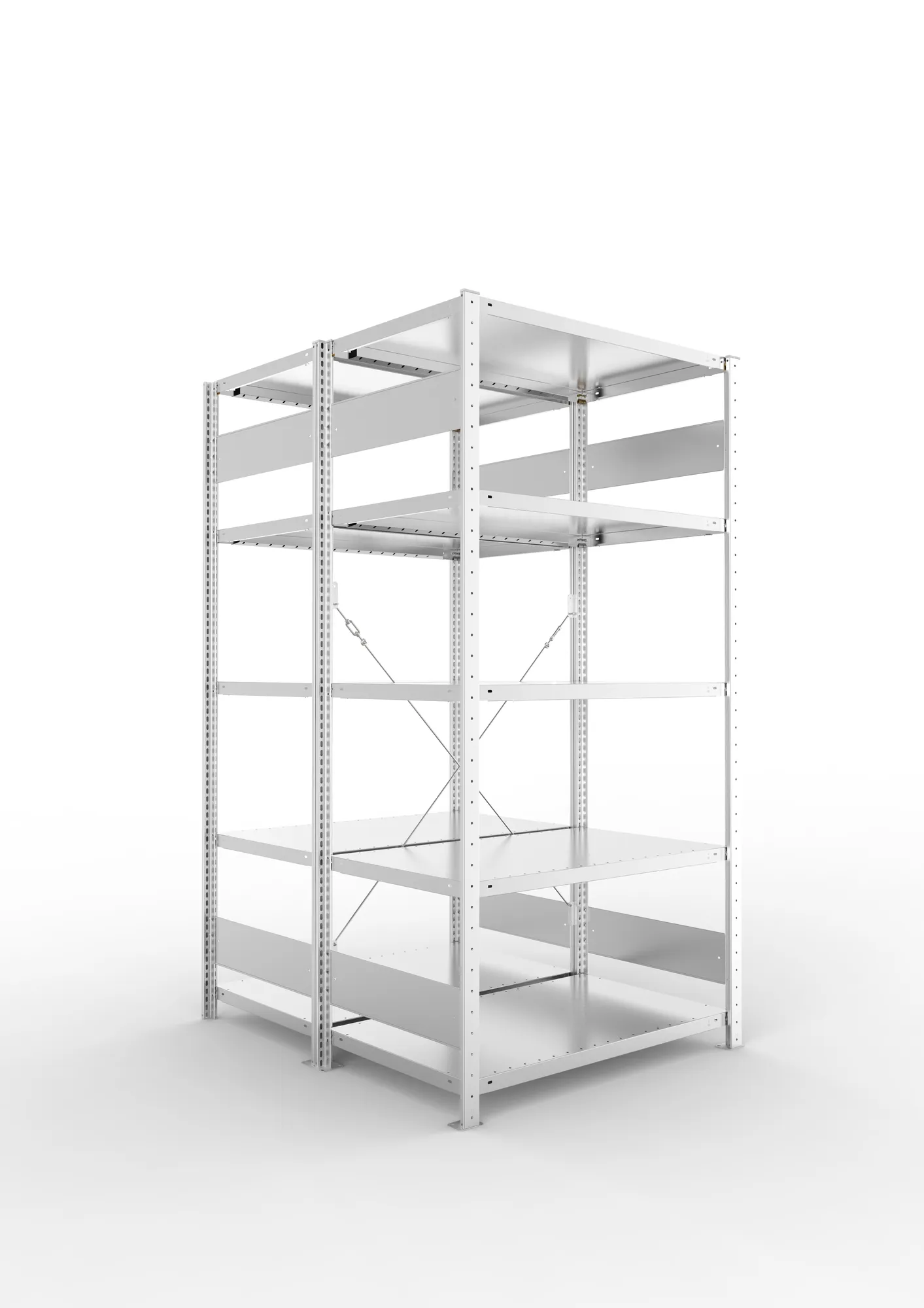 META CLIP S3 | Fachbodenregal | Doppel-Grundregal | 2000 x 1000 x 600 mm | Fachlast 100 kg | 4+1 Ebenen | verzinkt