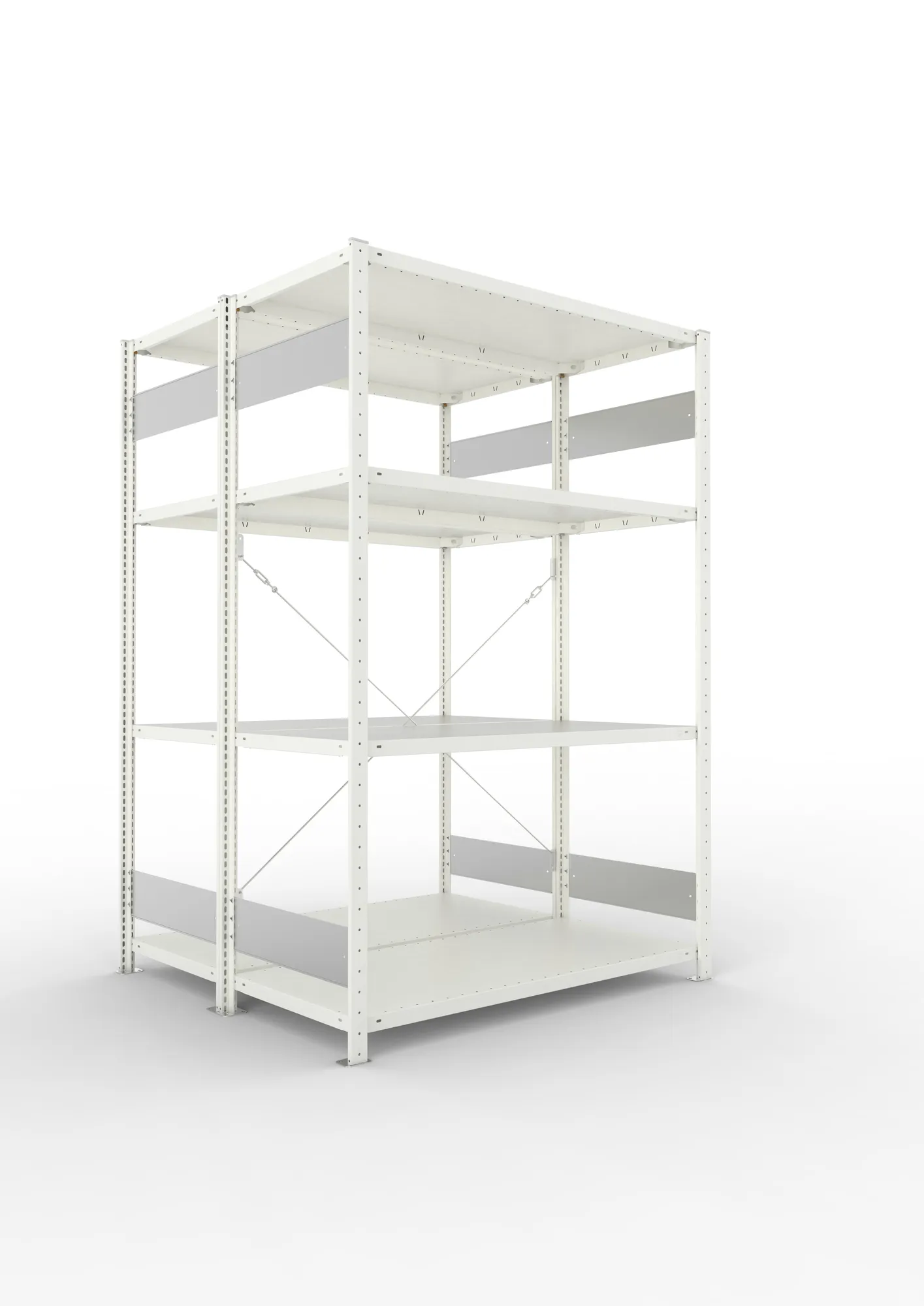 META CLIP S3 | Fachbodenregal | Doppel-Grundregal | 2000 x 1300 x 600 mm | Fachlast 230 kg | 3+1 Ebenen | RAL 7035