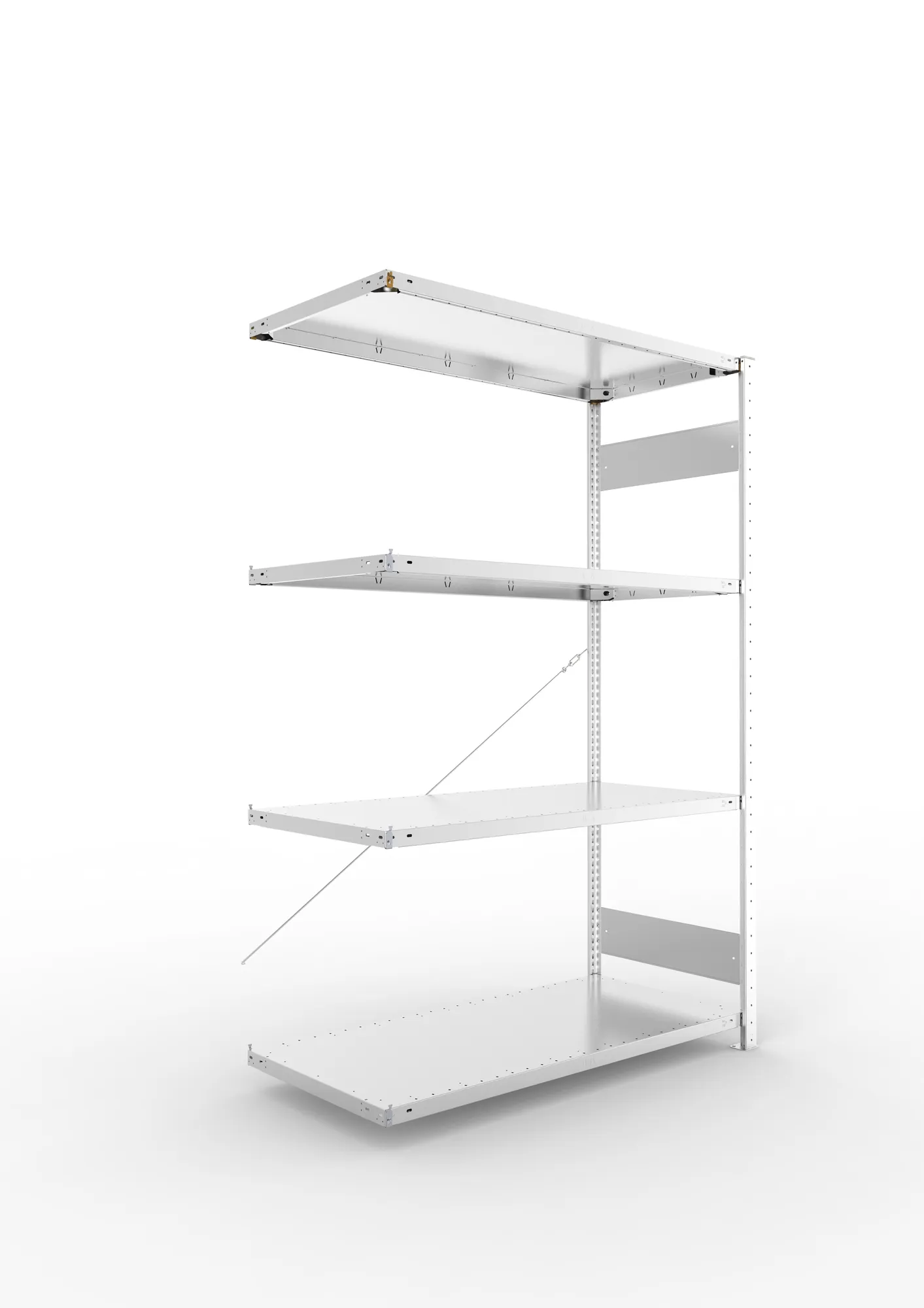 META CLIP S3 | Fachbodenregal | Anbauregal | 2000 x 1300 x 600 mm | Fachlast 230 kg | 3+1 Ebenen | verzinkt