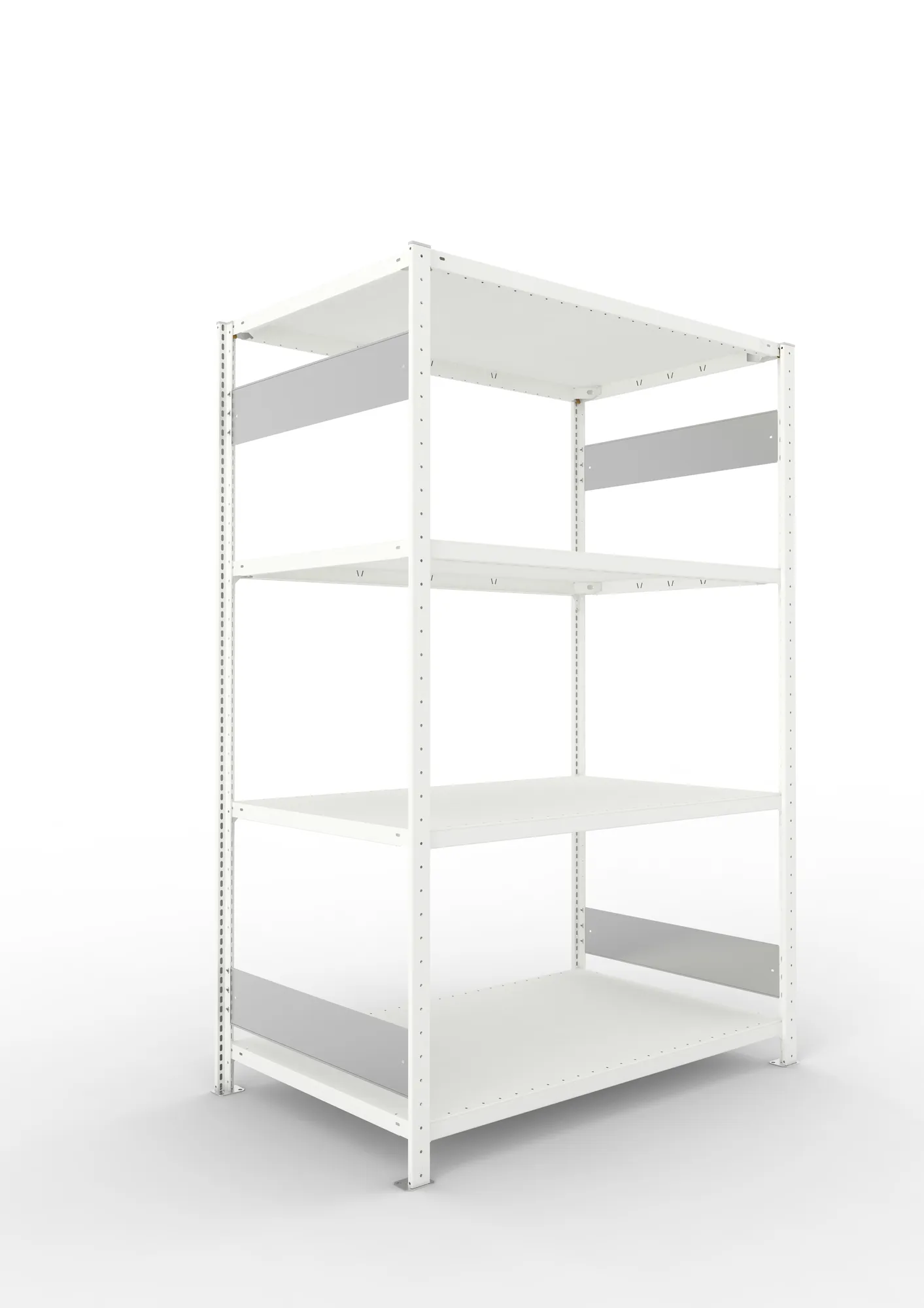 META CLIP S3 | Fachbodenregal | Grundregal | 2000 x 1300 x 800 mm | Fachlast 230 kg | 3+1 Ebenen | Längsriegel | RAL 7035