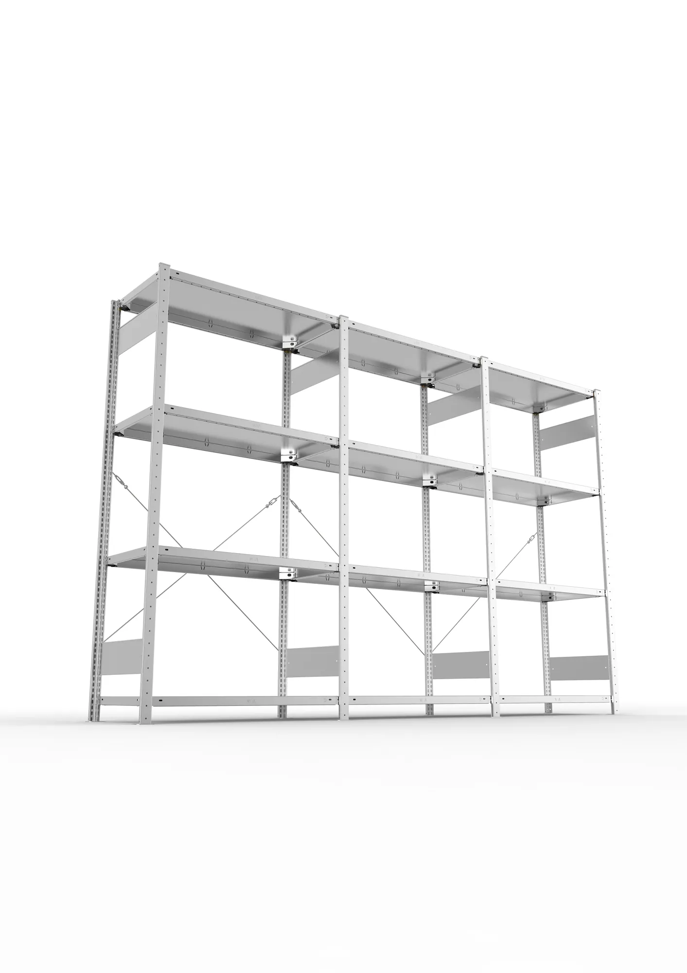 META CLIP SET | Fachbodenregal | 3 Felder | 2000 x 3000 x 500 mm | Fachlast 150 kg | 3+1 Ebenen | verzinkt