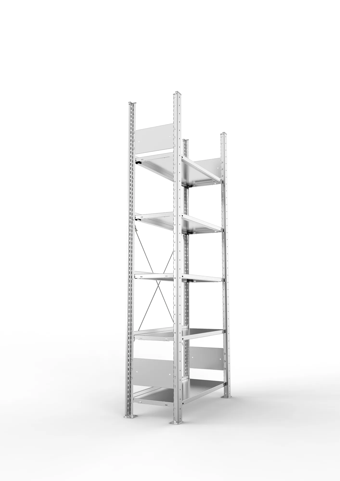 META COMPACT S3| Büro-Steckregal | Grundregal | 1850 x 750 x 300 mm | Fachlast 80 kg | 5 Ebenen | Endanschlag | verzinkt