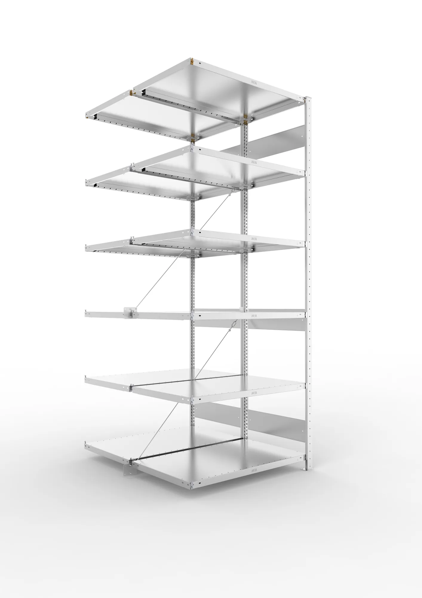 META CLIP S3 | Fachbodenregal | Doppel-Anbauregal | 2500 x 1000 x 600 mm | Fachlast 230 kg | 5+1 Ebenen | verzinkt