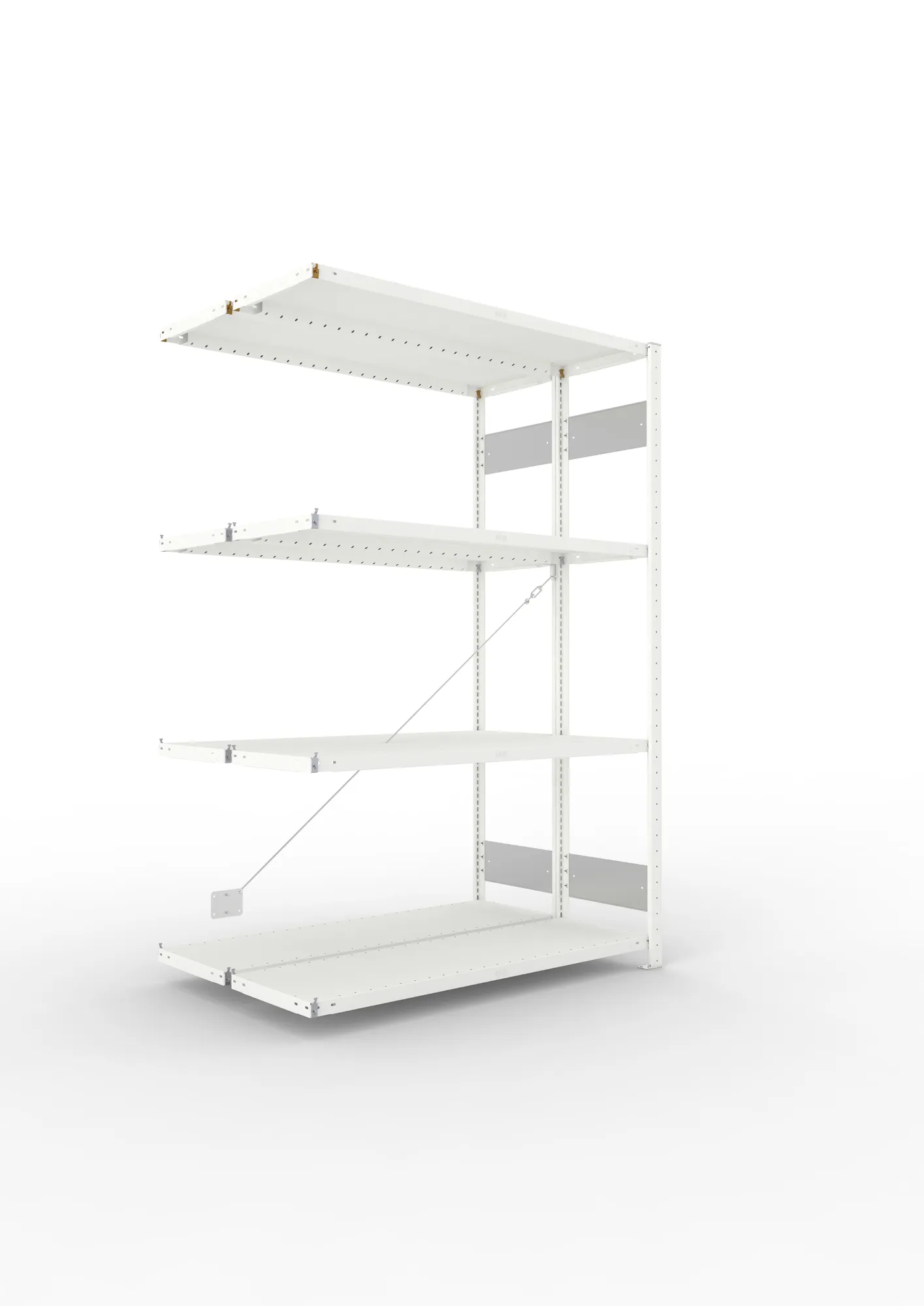META CLIP S3 | Fachbodenregal | Doppel-Anbauregal | 2000 x 1300 x 400 mm | Fachlast 230 kg | 3+1 Ebenen | RAL 7035