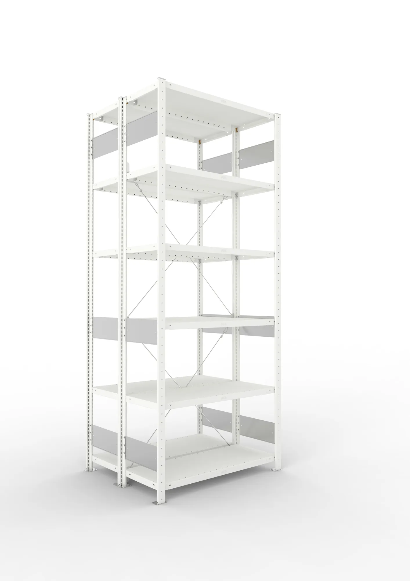 META CLIP S3 | Fachbodenregal | Doppel-Grundregal | 2500 x 1000 x 300 mm | Fachlast 230 kg | 5+1 Ebenen | RAL 7035
