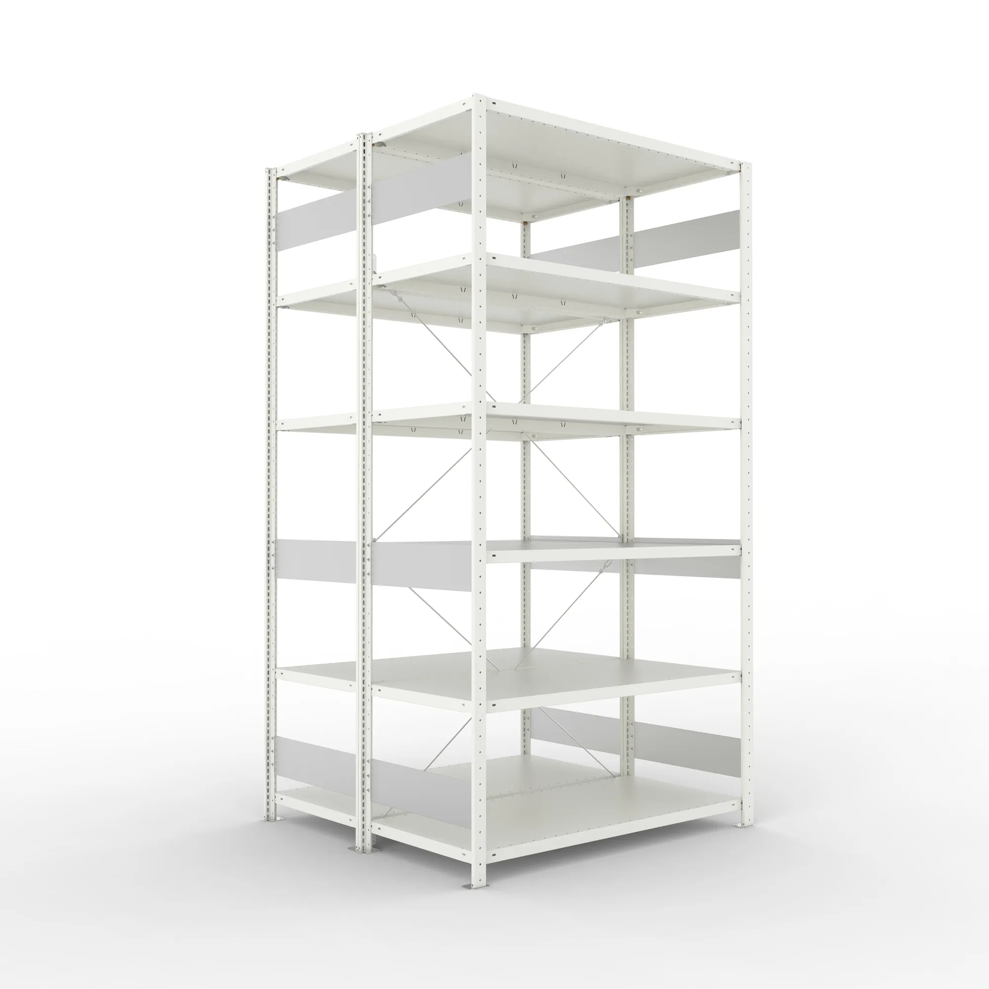 META CLIP S3 | Fachbodenregal | Doppel-Grundregal | 2500 x 1300 x 600 mm | Fachlast 150 kg | 5+1 Ebenen | RAL 7035