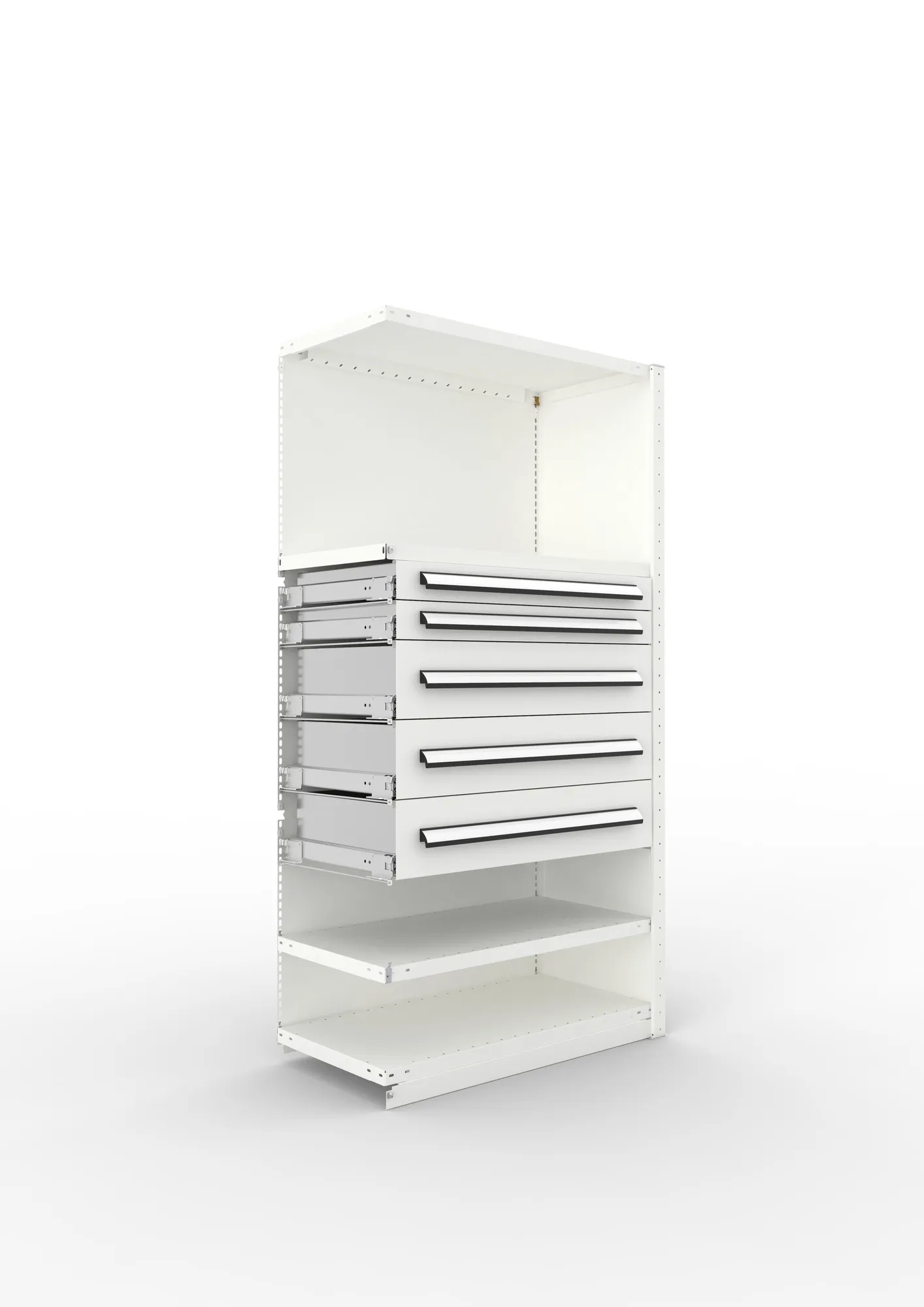 META CLIP | Schrankmodul | Anbauregal | Variante 4 | 2000 x 1000 x 500 mm | Schubladen mittig | RAL 7035