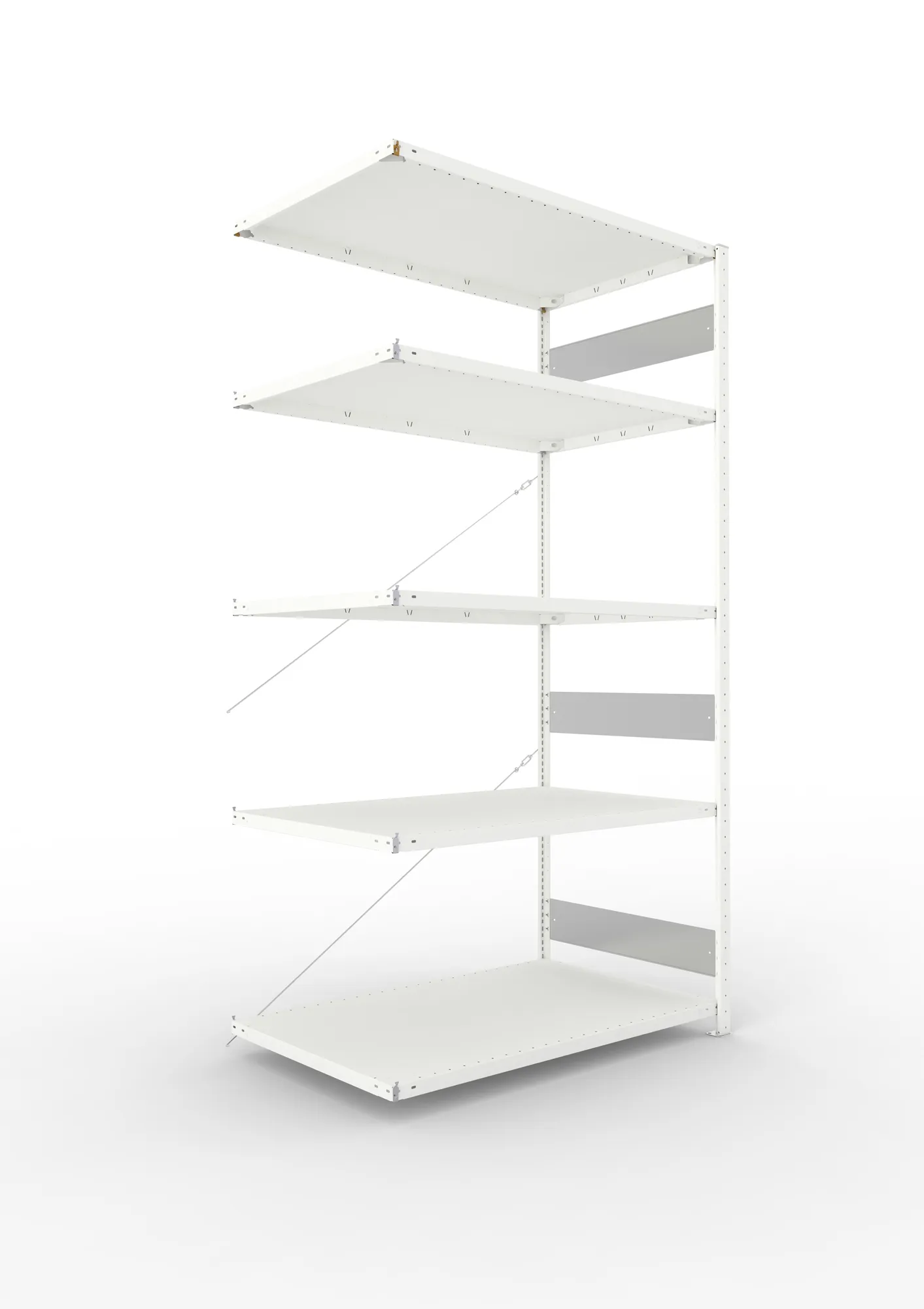 META CLIP S3 | Fachbodenregal | Anbauregal | 2500 x 1300 x 800 mm | Fachlast 230 kg | 4+1 Ebenen | RAL 7035