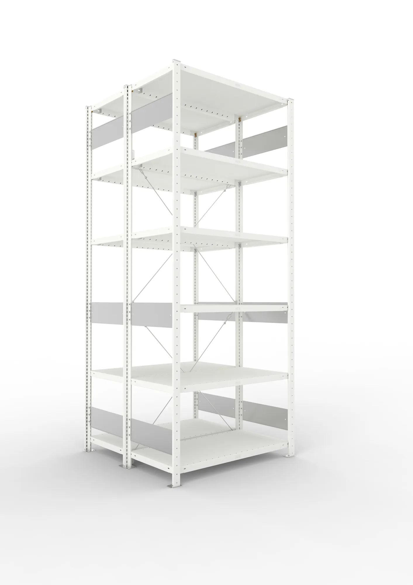 META CLIP S3 | Fachbodenregal | Doppel-Grundregal | 2500 x 1000 x 500 mm | Fachlast 100 kg | 5+1 Ebenen | RAL 7035
