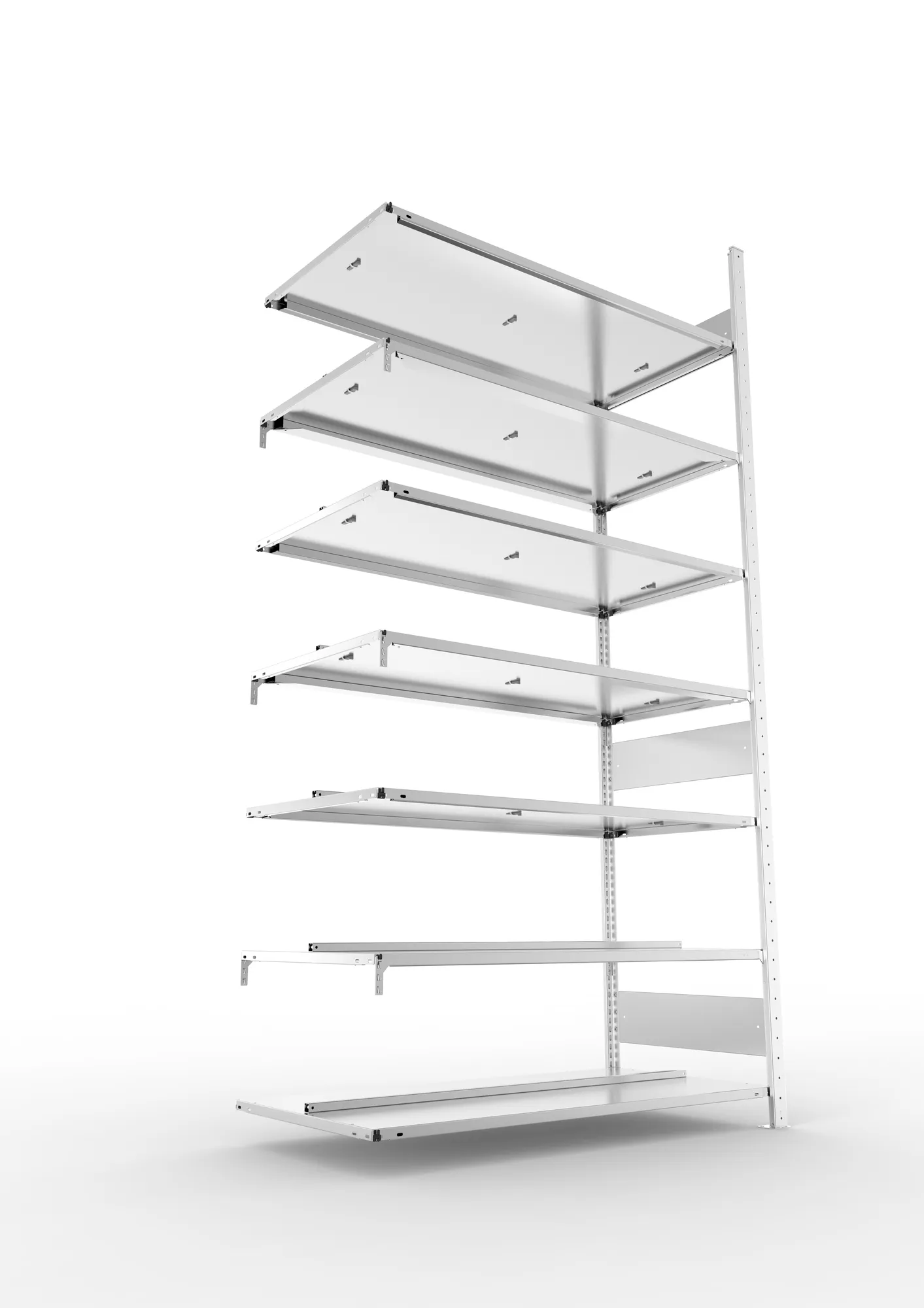 META COMPACT S3| Büro-Steckregal | Doppel-Anbauregal | 2500 x 1250 x 600 mm | Fachlast 100 kg | 7 Ebenen | Mittelanschlag | verzinkt
