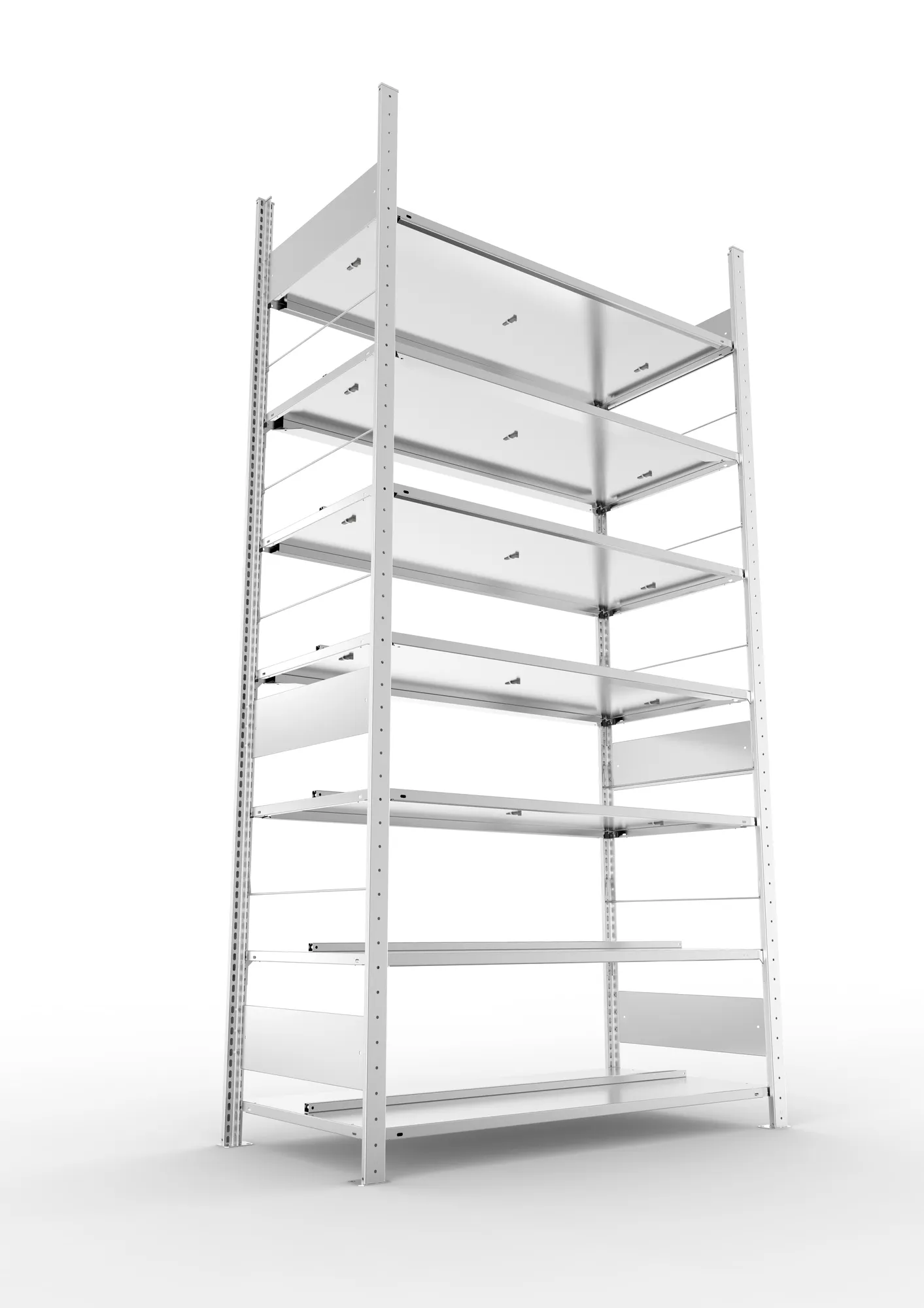 META COMPACT S3| Büro-Steckregal | Doppel-Grundregal | 2500 x 1250 x 600 mm | Fachlast 100 kg | 7 Ebenen | Mittelanschlag | verzinkt