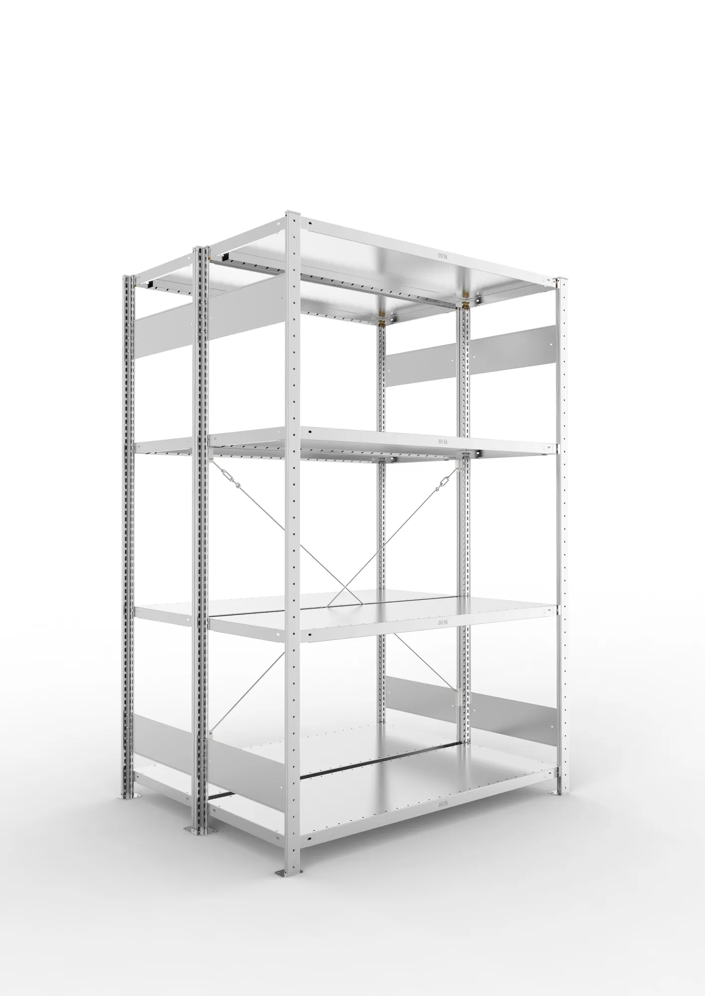 META CLIP S3 | Fachbodenregal | Doppel-Grundregal | 2000 x 1300 x 500 mm | Fachlast 230 kg | 3+1 Ebenen | verzinkt
