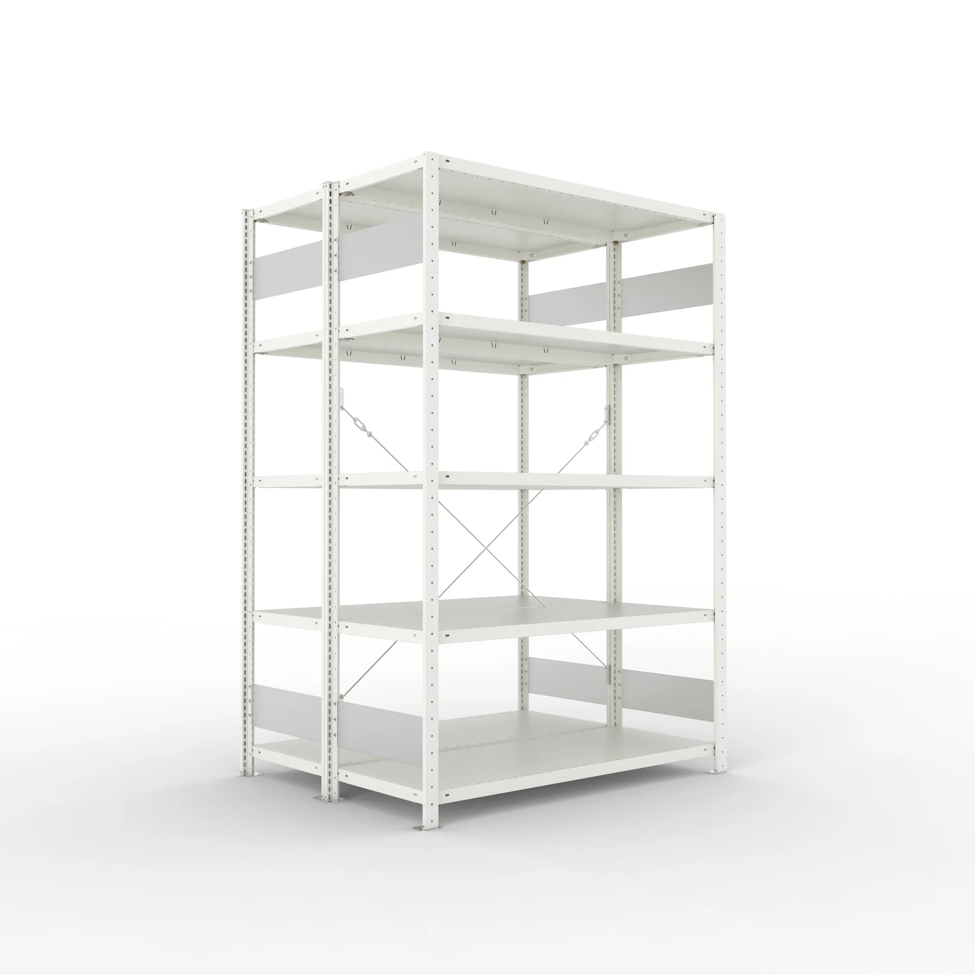 META CLIP S3 | Fachbodenregal | Doppel-Grundregal | 2000 x 1300 x 500 mm | Fachlast 150 kg | 4+1 Ebenen | RAL 7035