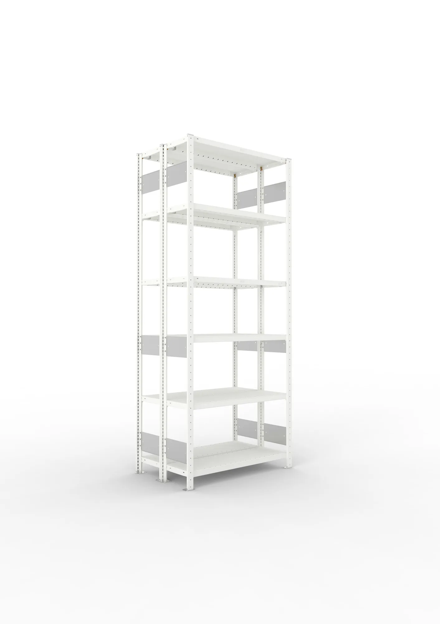 META CLIP S3 | Fachbodenregal | Doppel-Grundregal | 2500 x 1000 x 300 mm | Fachlast 230 kg | 5+1 Ebenen | Längsriegel | RAL 7035