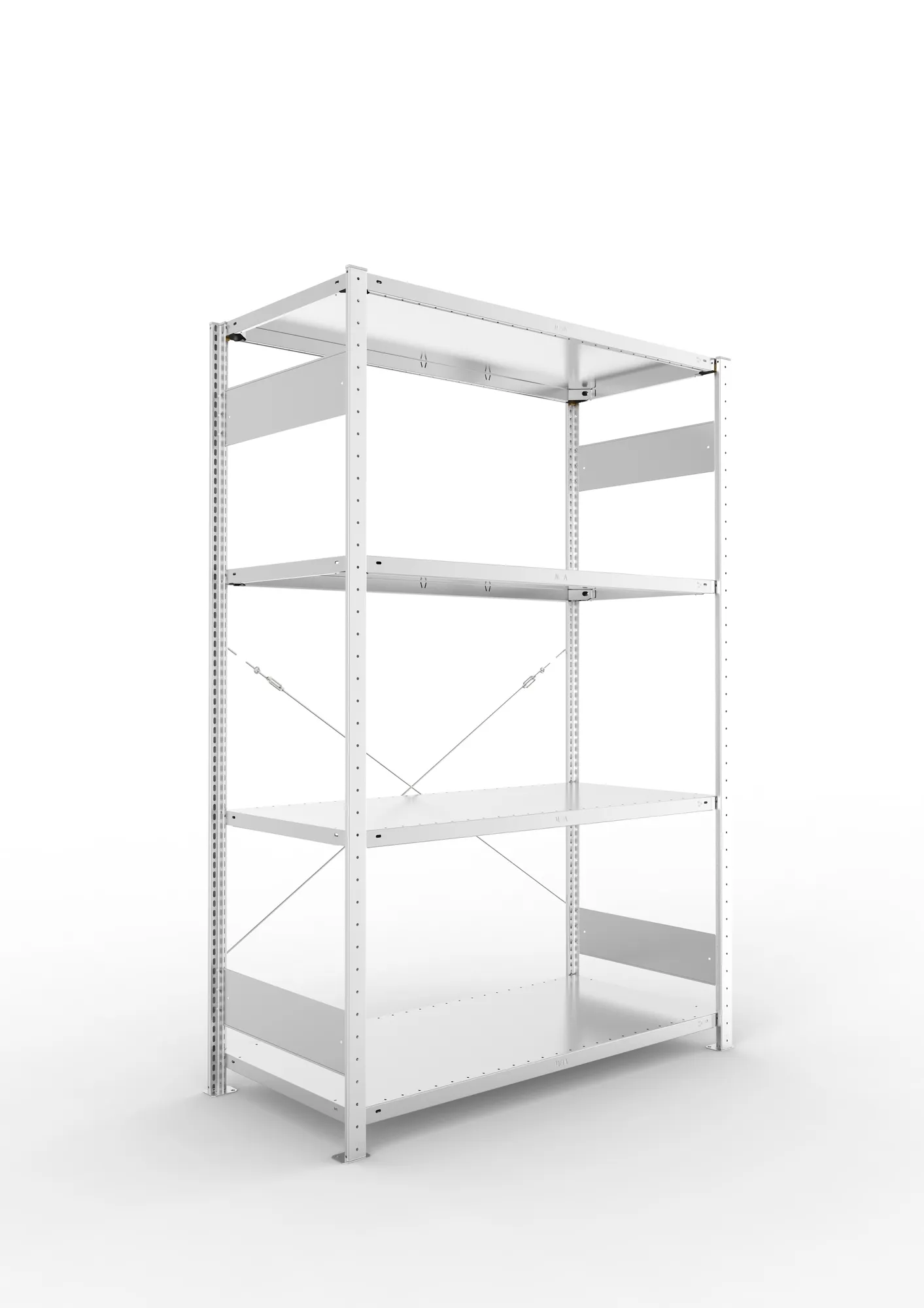 META CLIP S3 | Fachbodenregal | Grundregal | 2000 x 1300 x 600 mm | Fachlast 150 kg | 3+1 Ebenen | verzinkt