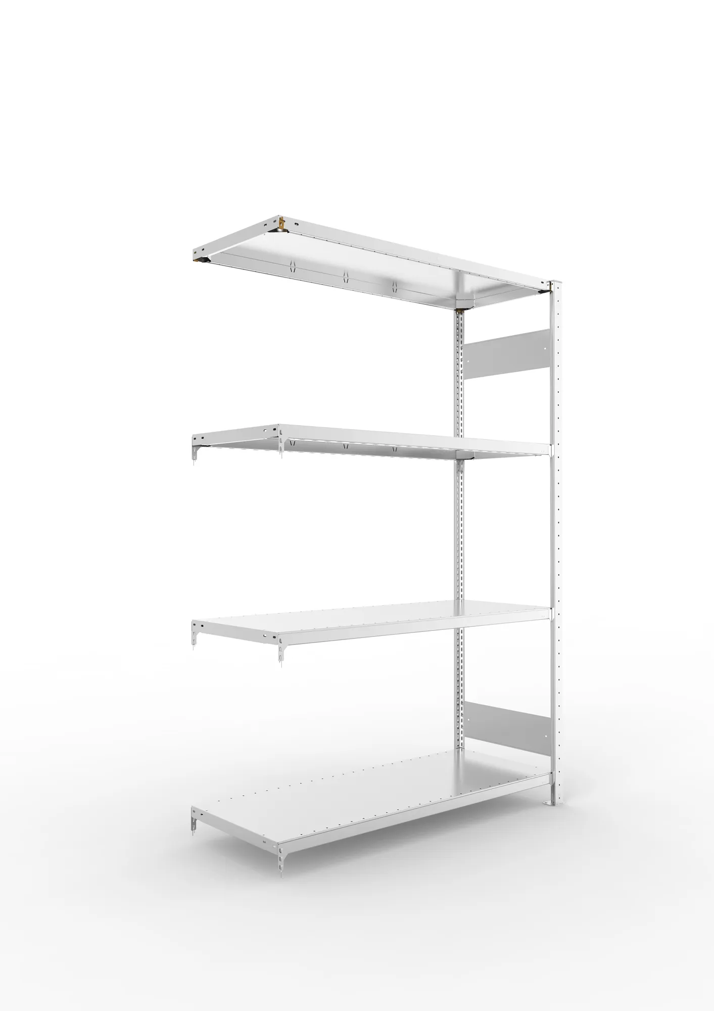 META CLIP S3 | Fachbodenregal | Anbauregal | 2000 x 1300 x 500 mm | Fachlast 230 kg | 3+1 Ebenen | Längsriegel | verzinkt