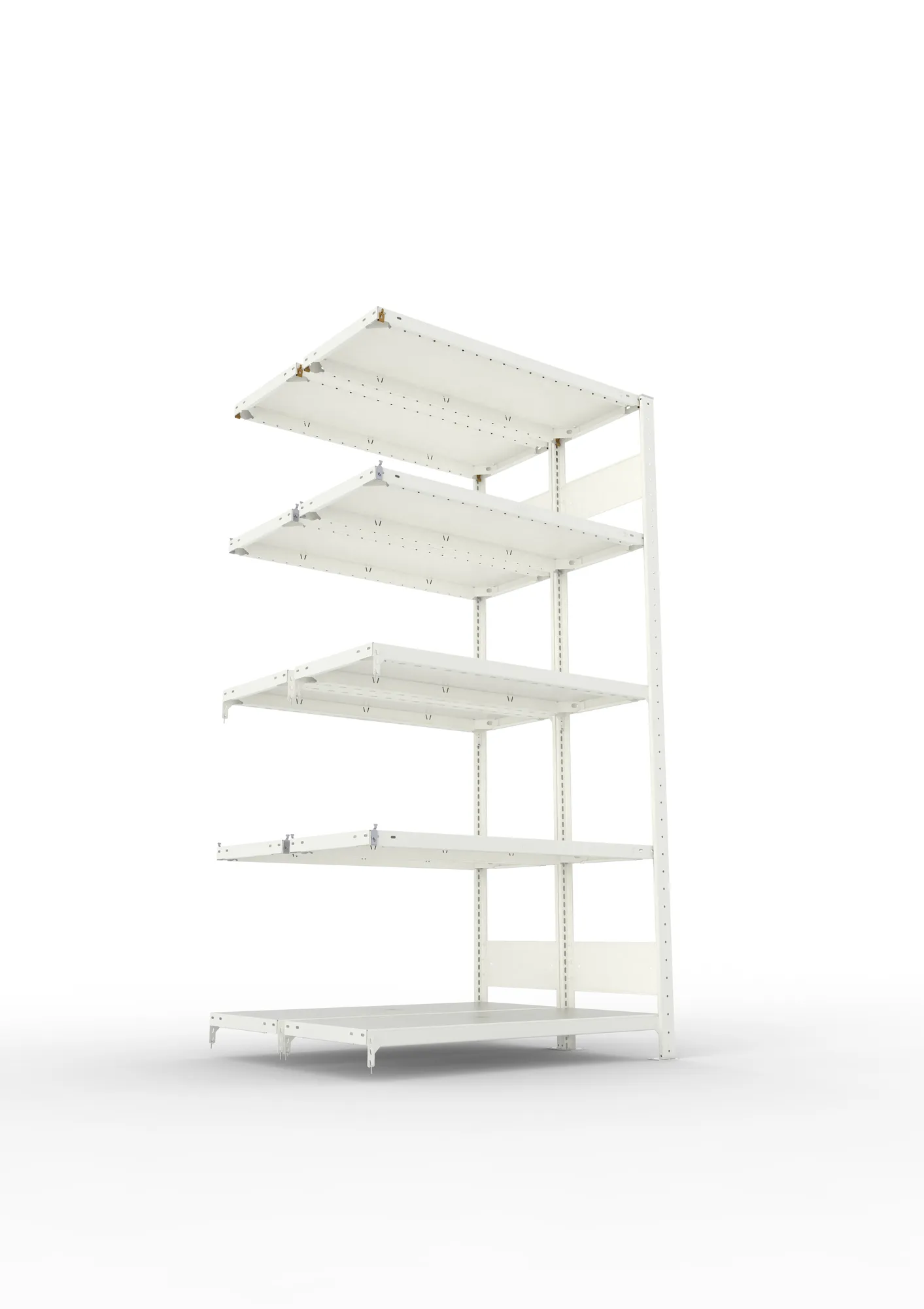 META CLIP S3 | Fachbodenregal | Doppel-Anbauregal | 2000 x 1000 x 400 mm | Fachlast 150 kg | 4+1 Ebenen | Längsriegel | RAL 7035