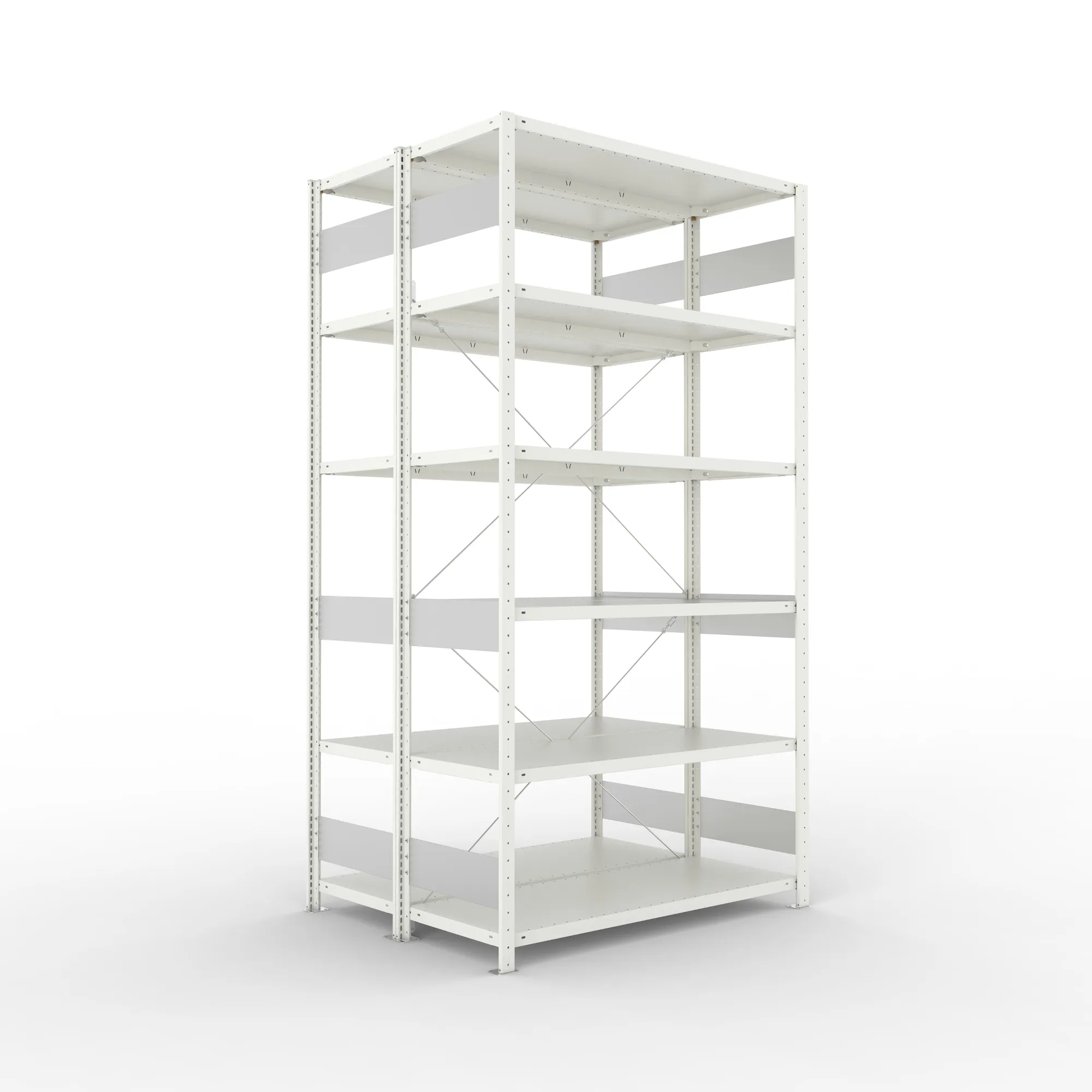 META CLIP S3 | Fachbodenregal | Doppel-Grundregal | 2500 x 1300 x 500 mm | Fachlast 150 kg | 5+1 Ebenen | RAL 7035