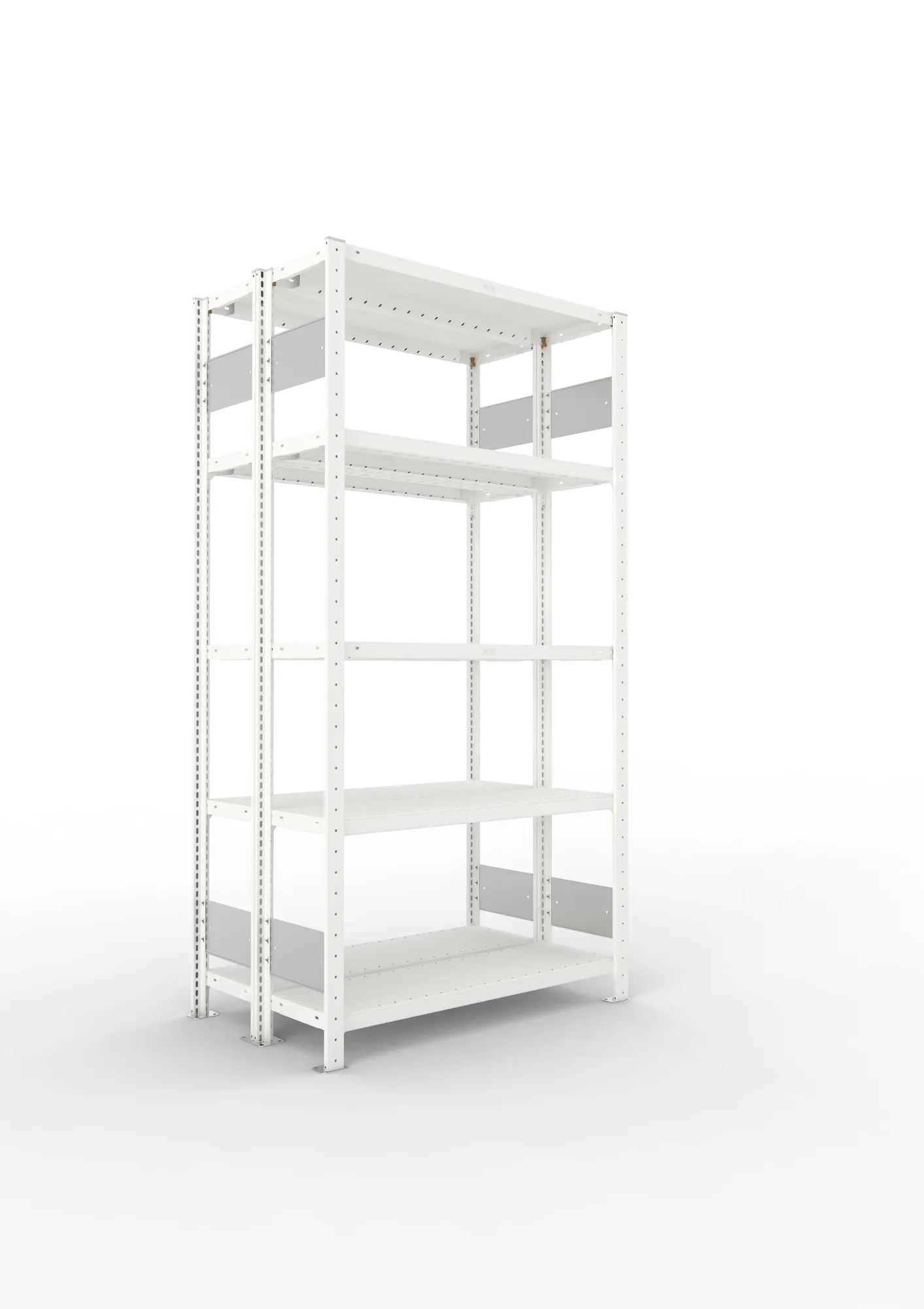 META CLIP S3 | Fachbodenregal | Doppel-Grundregal | 2000 x 1000 x 300 mm | Fachlast 230 kg | 4+1 Ebenen | Längsriegel | RAL 7035