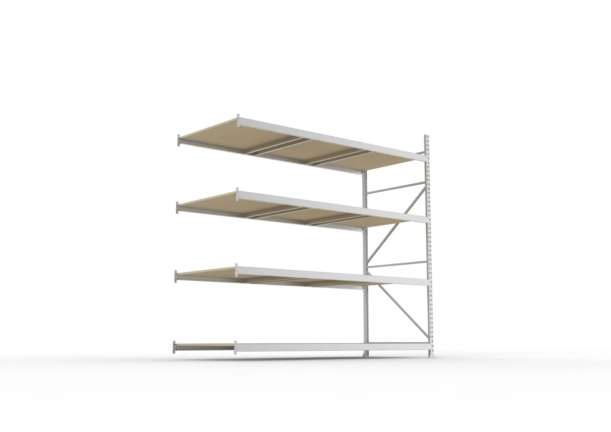 META MINI-RACK Weitspannregal | Anbauregal | 2500 x 2600 x 1050 mm | Fachlast 490 kg | Spanplattenböden | 4 Ebenen
