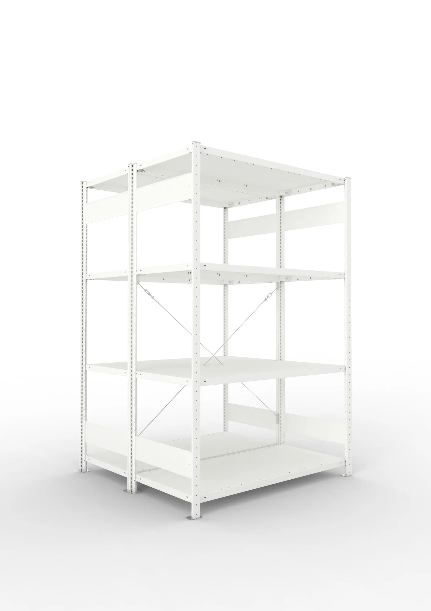 META CLIP | Fachbodenregal | Doppel-Grundregal | 2000 x 1300 x 600 mm | Fachlast 230 kg | 3+1 Ebenen | RAL 7035
