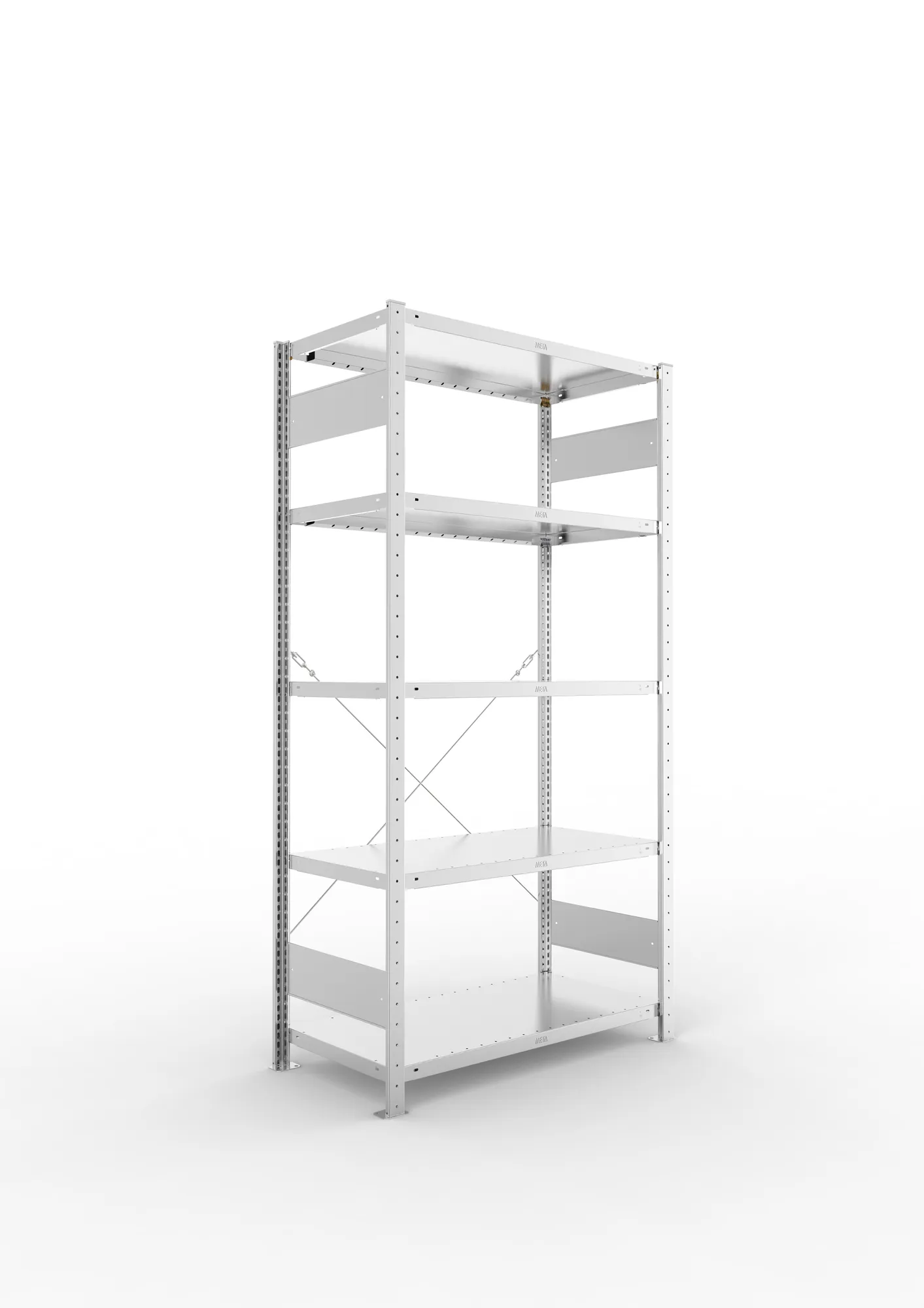 META CLIP | Fachbodenregal | Grundregal | 2000 x 1000 x 500 mm | Fachlast 100 kg | 4+1 Ebenen | verzinkt