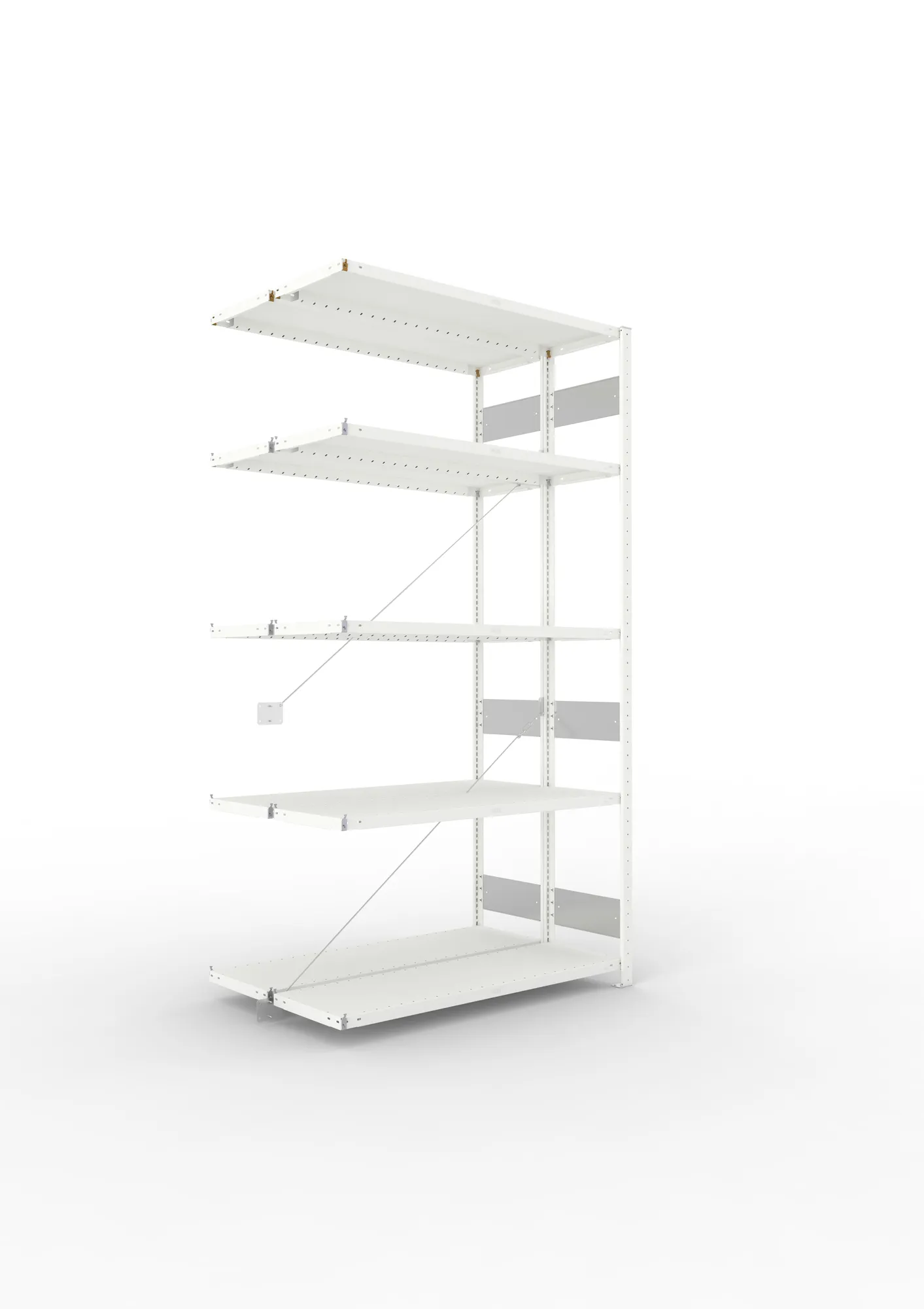 META CLIP S3 | Fachbodenregal | Doppel-Anbauregal | 2500 x 1300 x 400 mm | Fachlast 230 kg | 4+1 Ebenen | RAL 7035