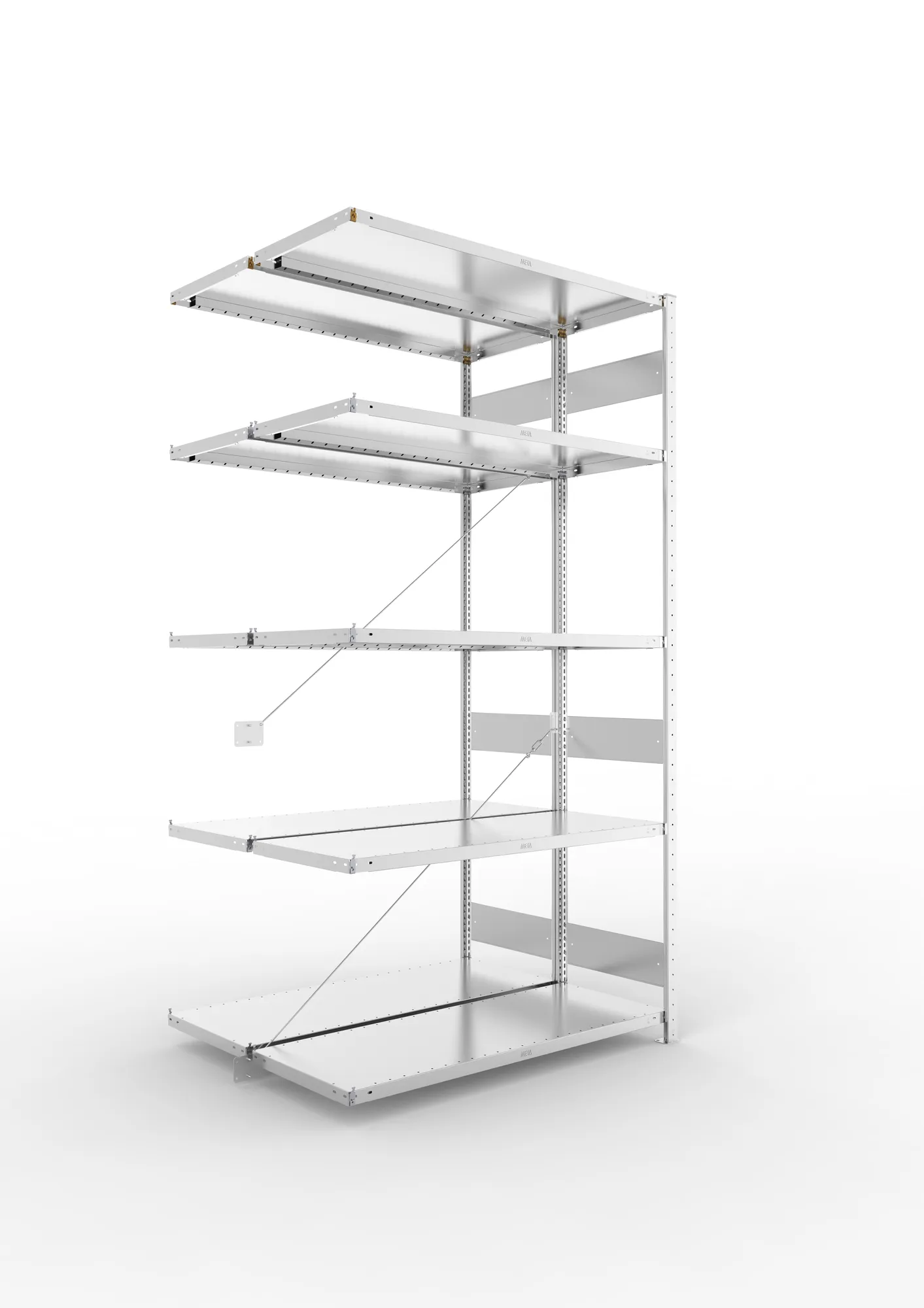 META CLIP S3 | Fachbodenregal | Doppel-Anbauregal | 2500 x 1300 x 500 mm | Fachlast 230 kg | 4+1 Ebenen | verzinkt