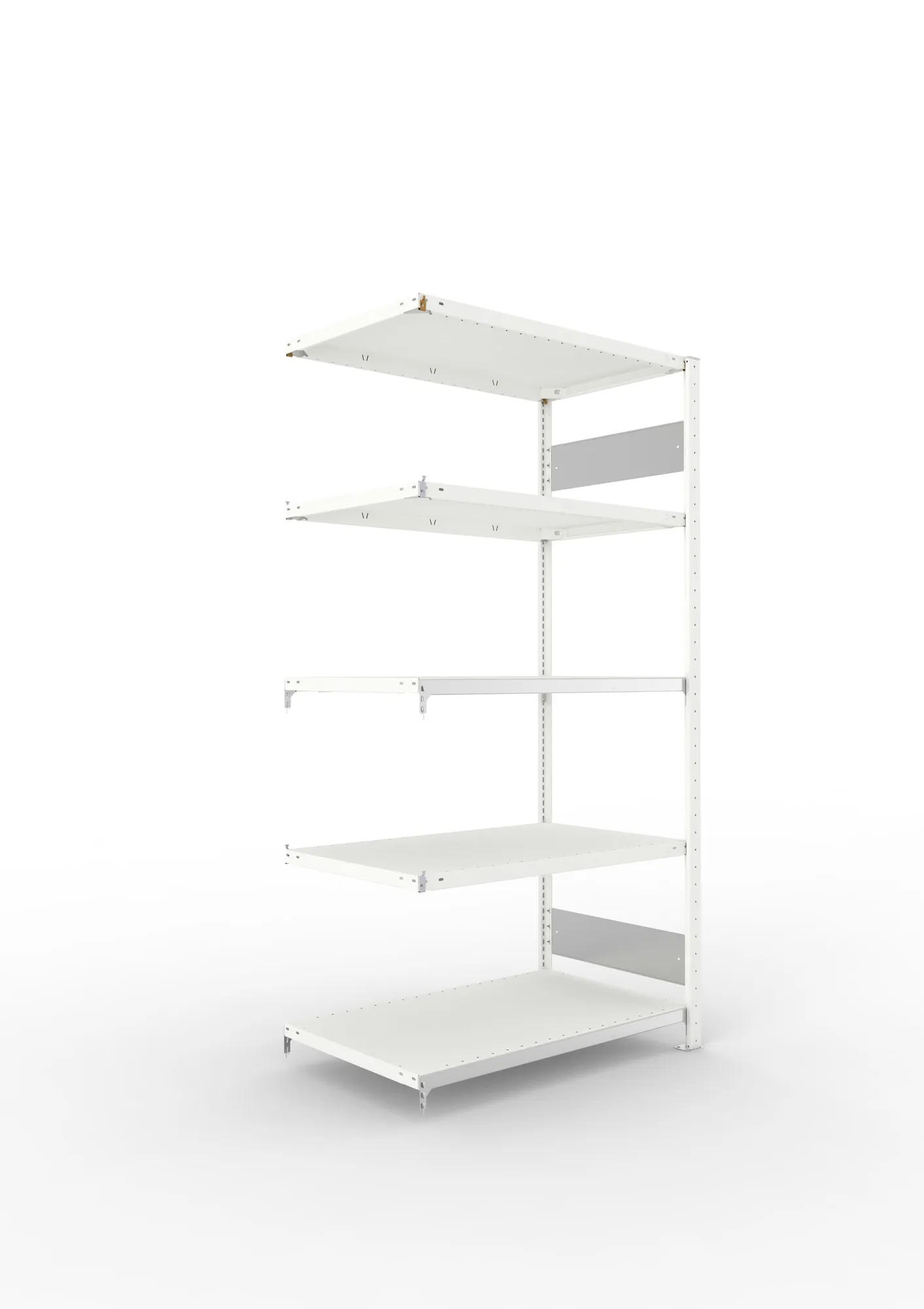 META CLIP S3 | Fachbodenregal | Anbauregal | 2000 x 1000 x 600 mm | Fachlast 150 kg | 4+1 Ebenen | Längsriegel | RAL 7035