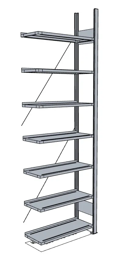 META COMPACT | Büro-Steckregal | Anbauregal | 2550 x 1000 x 300 mm | Fachlast 80 kg | 7 Ebenen | verzinkt