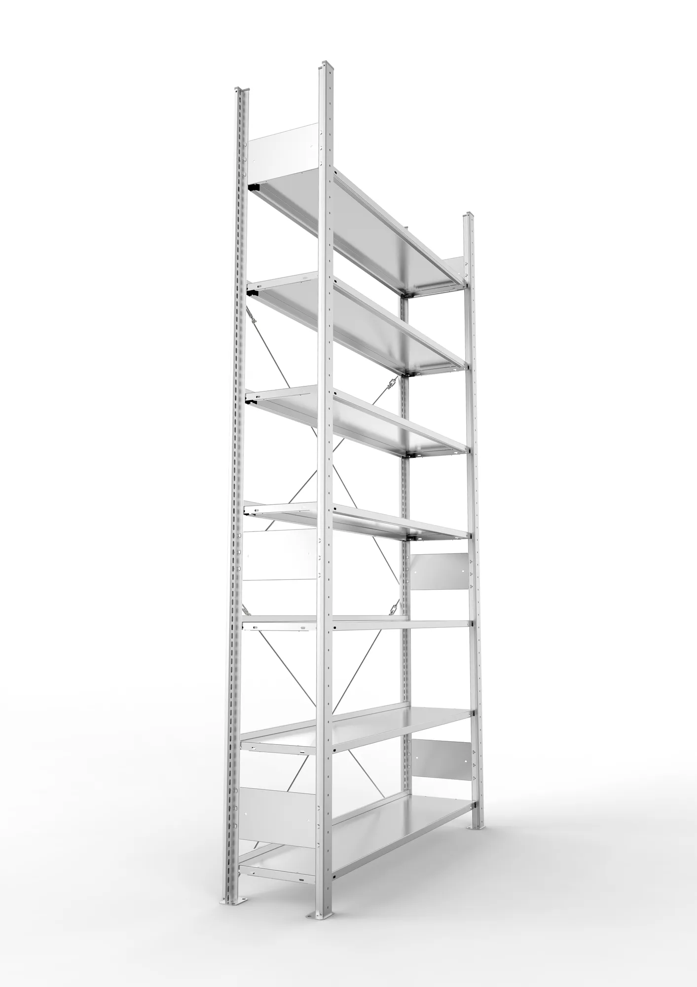 META COMPACT S3| Büro-Steckregal | Grundregal | 2500 x 1250 x 300 mm | Fachlast 80 kg | 7 Ebenen | Endanschlag | verzinkt