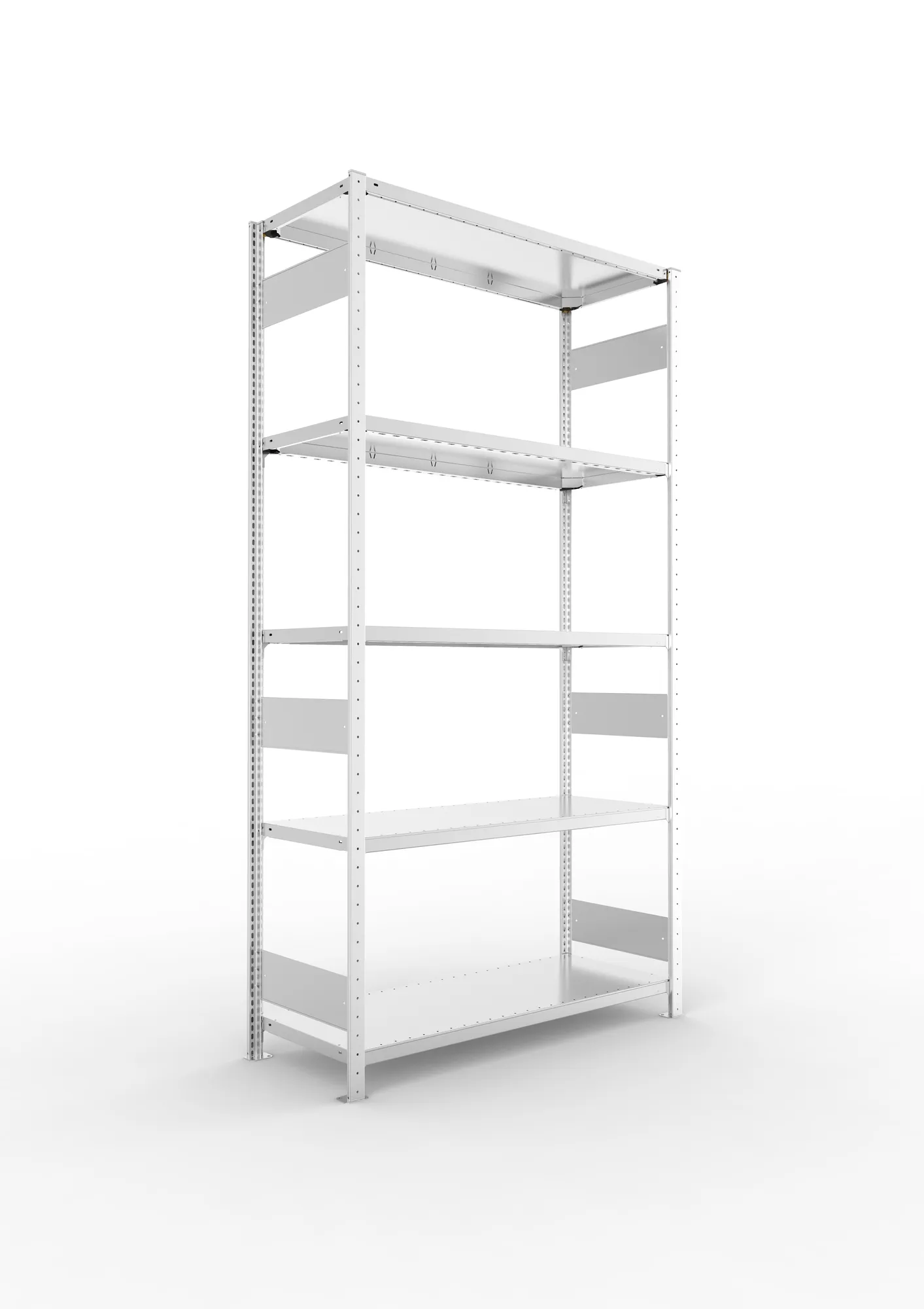 META CLIP S3 | Fachbodenregal | Grundregal | 2500 x 1300 x 500 mm | Fachlast 230 kg | 4+1 Ebenen | Längsriegel | verzinkt