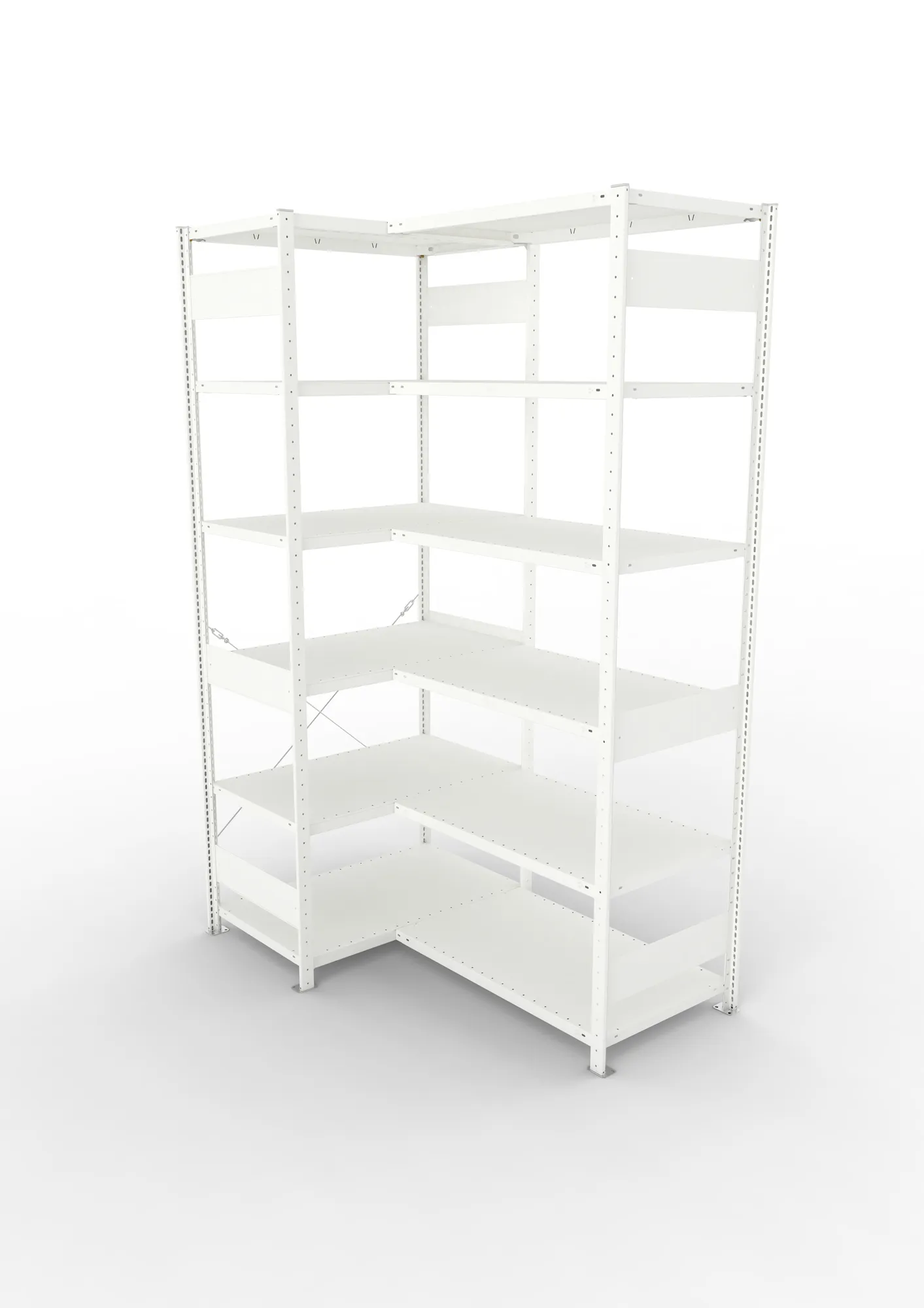 META CLIP | Eckregal | 2500 x 1000 x 600 mm | Fachlast 100 kg | 5+1 Ebenen | RAL 7035