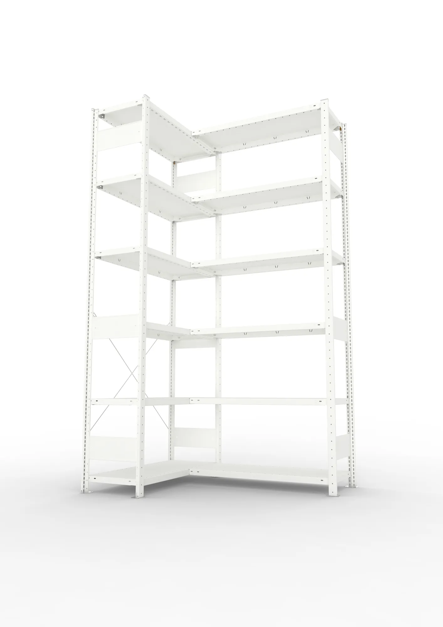 META CLIP | Eckregal | 2500 x 1000 x 400 mm | Fachlast 100 kg | 5+1 Ebenen | RAL 7035