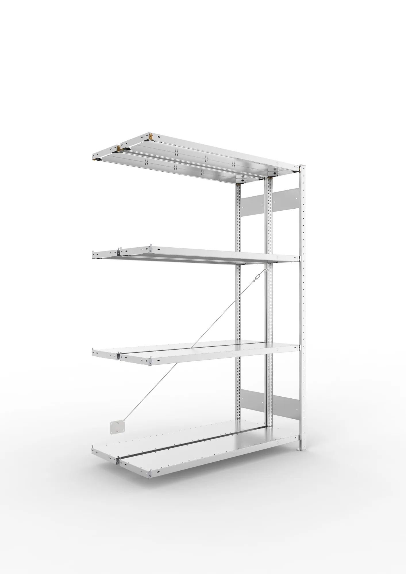 META CLIP | Fachbodenregal | Doppel-Anbauregal | 2000 x 1300 x 300 mm | Fachlast 230 kg | 3+1 Ebenen | verzinkt