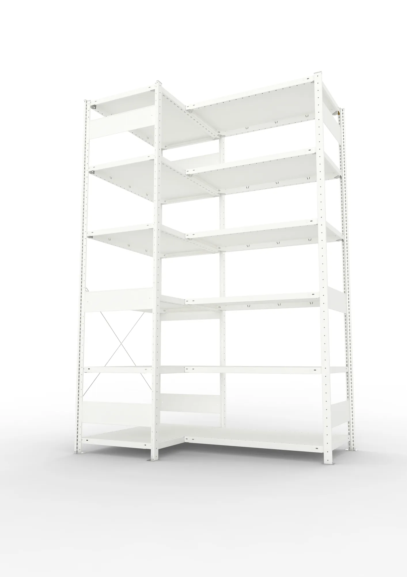 META CLIP | Eckregal | 2500 x 1000 x 600 mm | Fachlast 100 kg | 5+1 Ebenen | RAL 7035