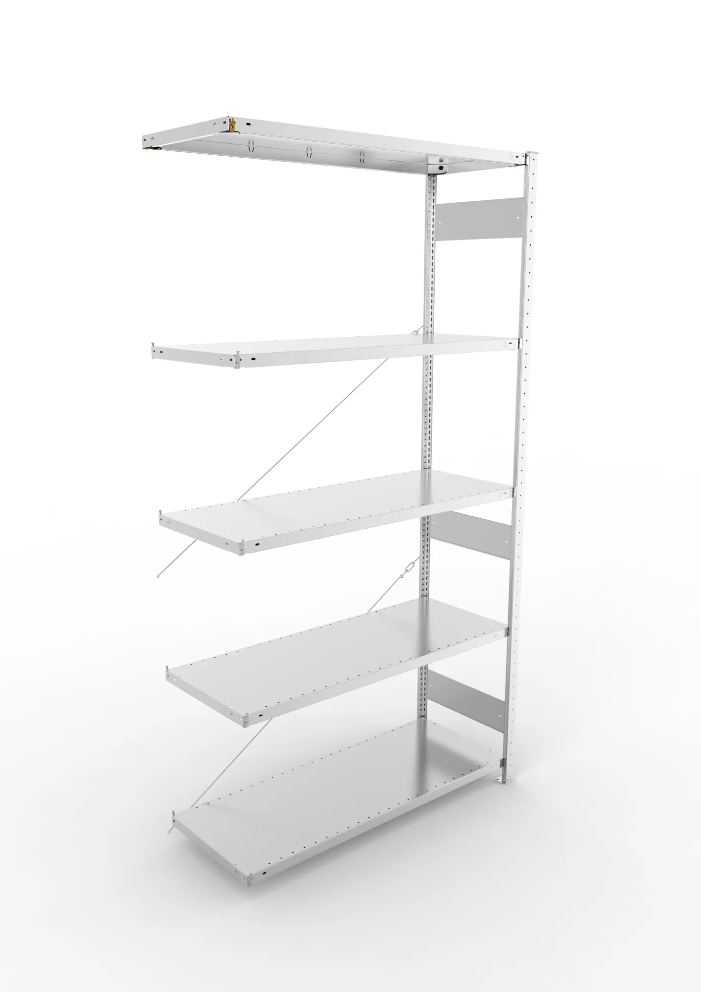META CLIP | Fachbodenregal | Anbauregal | 2500 x 1300 x 500 mm | Fachlast 230 kg | 4+1 Ebenen | verzinkt