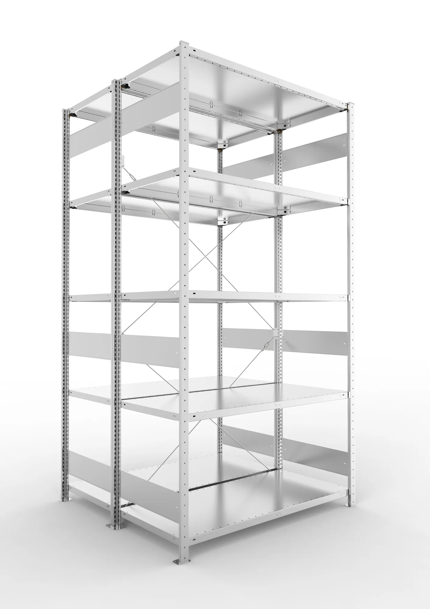 META CLIP S3 | Fachbodenregal | Doppel-Grundregal | 2500 x 1300 x 600 mm | Fachlast 150 kg | 4+1 Ebenen | verzinkt