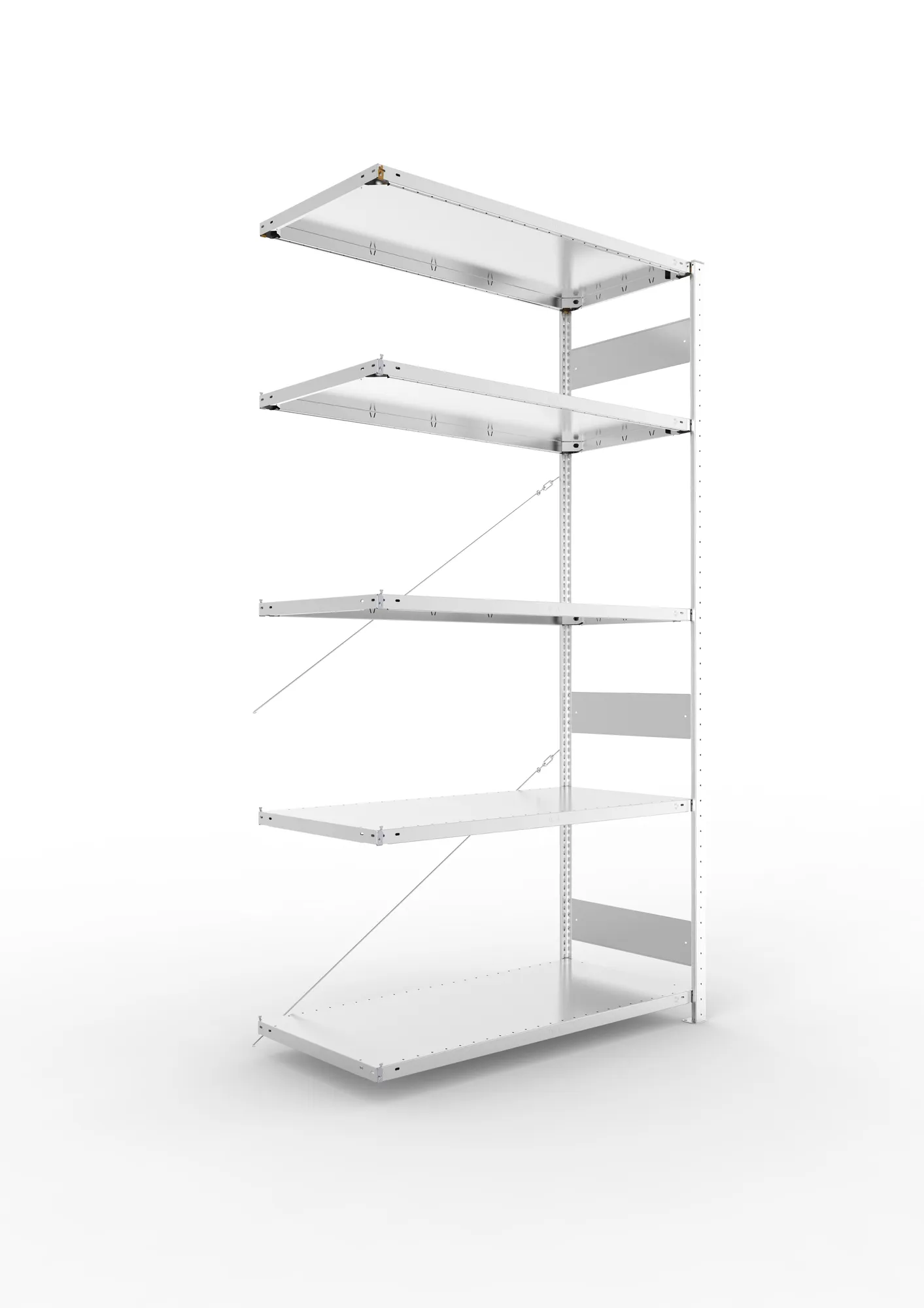 META CLIP S3 | Fachbodenregal | Anbauregal | 2500 x 1300 x 600 mm | Fachlast 230 kg | 4+1 Ebenen | verzinkt